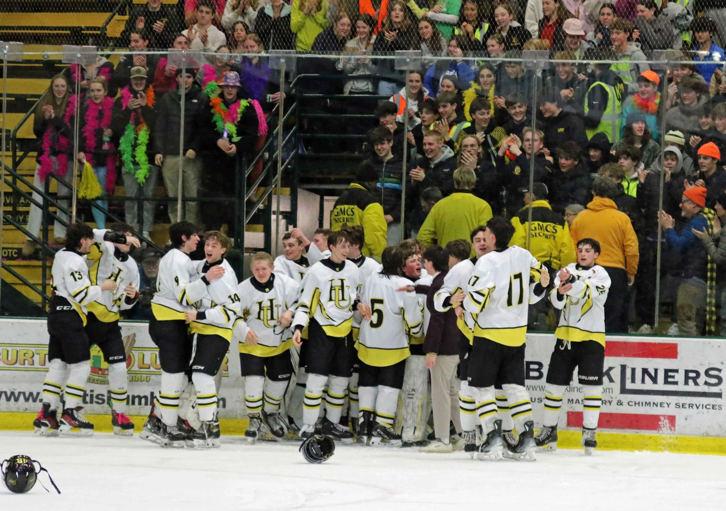  Post-game celebration in front of the Harwood student section. Photo by Brian Larrabee 