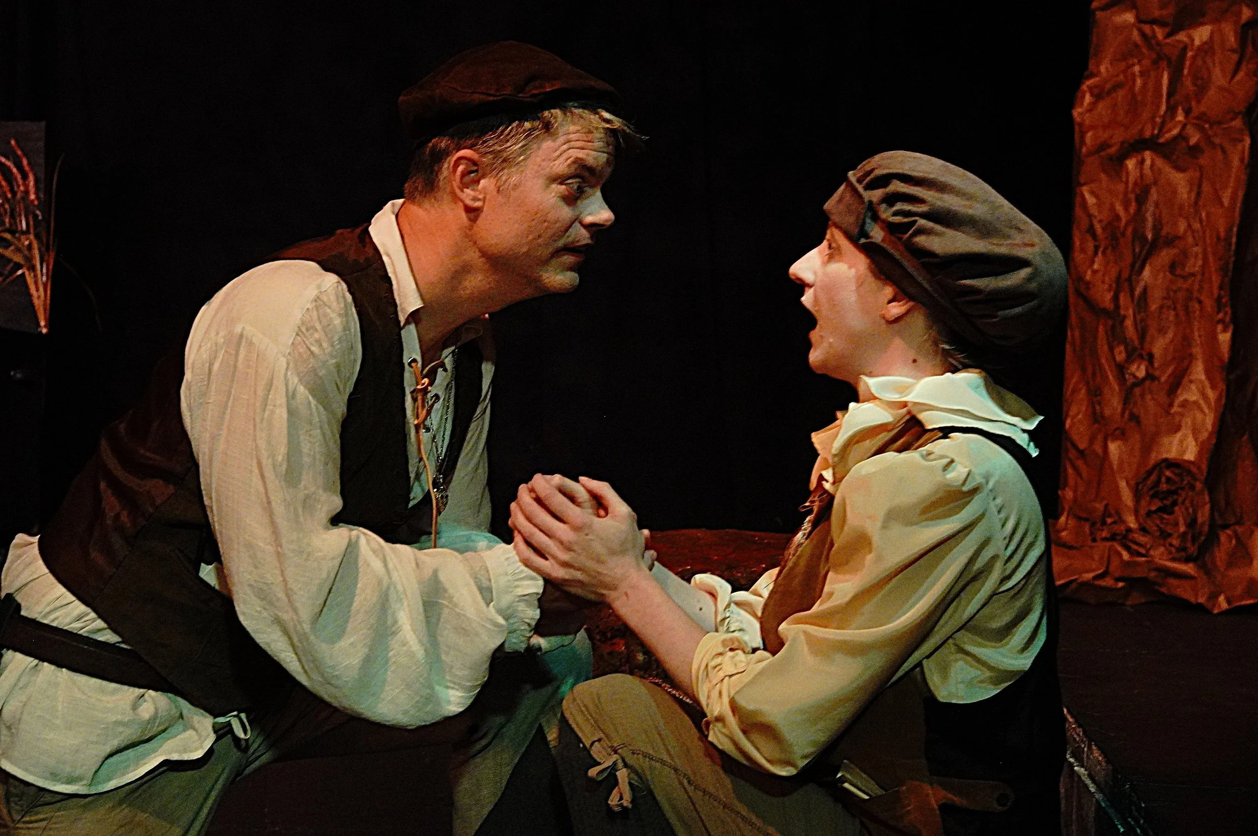   Orlando (Aric Brown) practices 'wooing' on Rosalind (Stefanie Seng) in her disguise in a scene from 'As You Like It' on stage at the Valley Players Theater in Waitsfield. Photo by Wayne Fawbush  