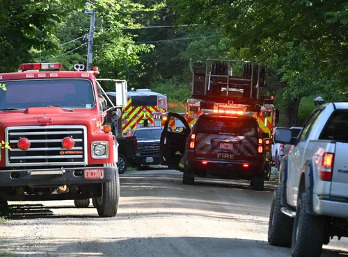  Fire vehicles from at least four departments fill Welch Road in Duxbury. Photo by Gordon Miller 