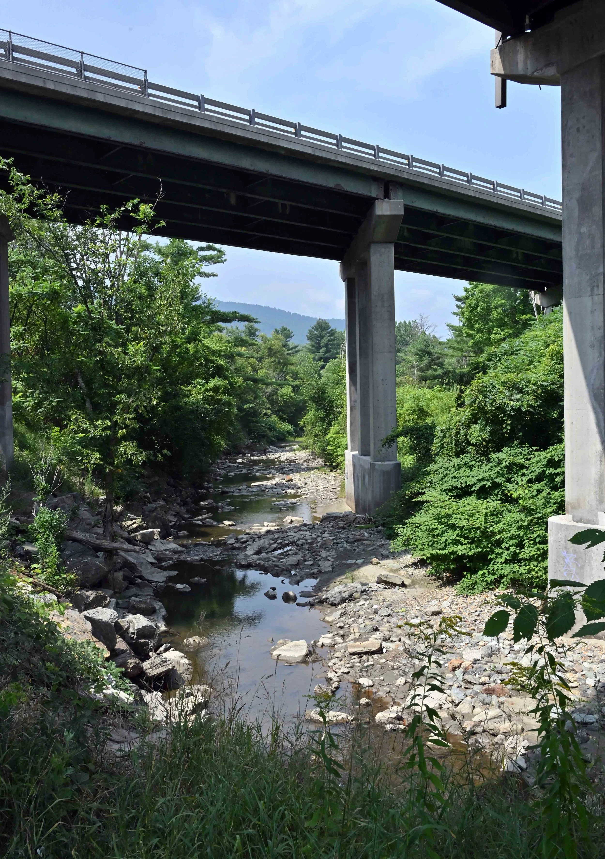  Interstate 89 stretches over an extremely low Thatcher Brook.&nbsp;Photo by Gordon Miller 