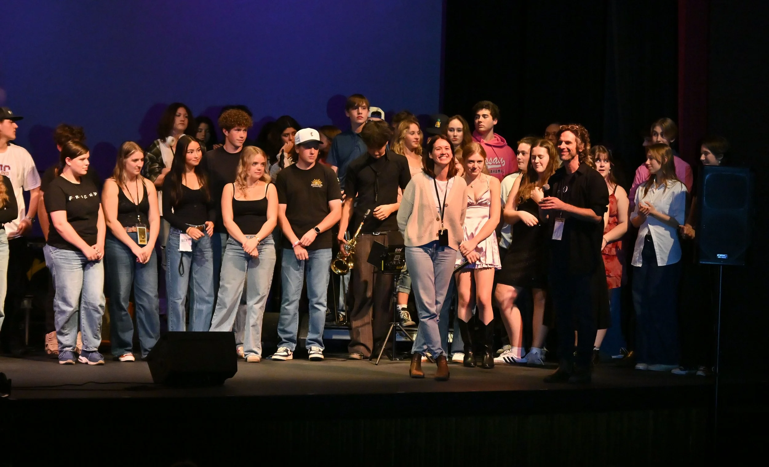  Student performers fill the stage for the award announcements.&nbsp;Photo by Gordon Miller 