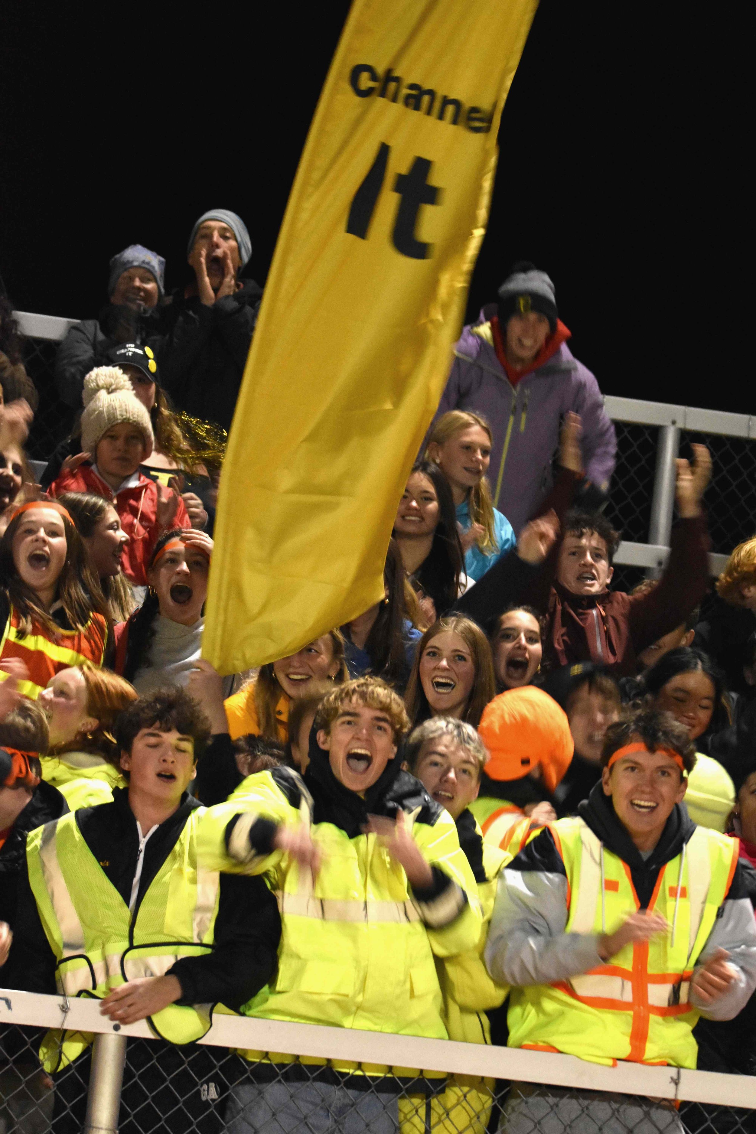   Harwood fans react after their team scores.&nbsp;Photo by Angela Nadeau  