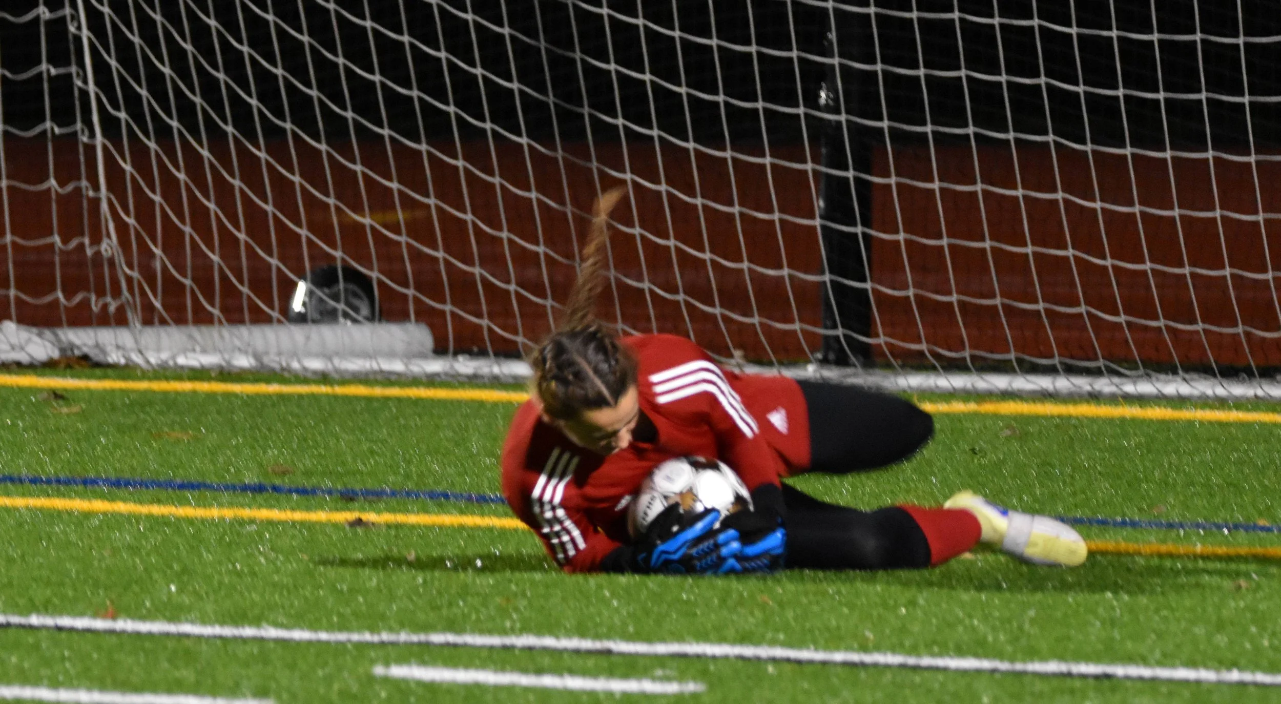   Harwood goalkeeper Tara Nagel logged 21 saves in the game.&nbsp;Photo by Angela Nadeau  