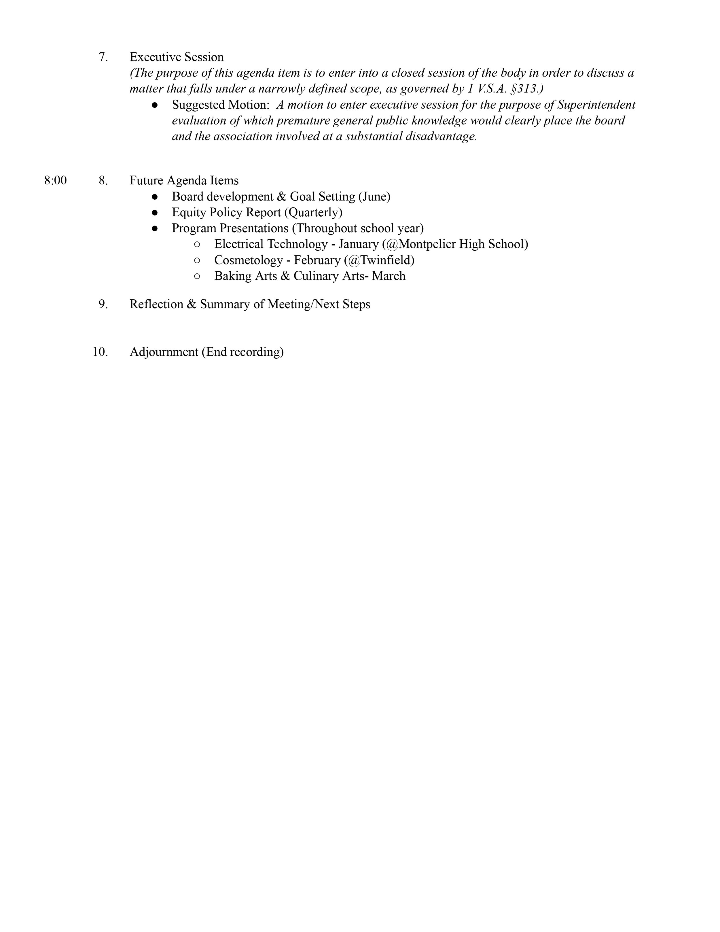 Meeting Agenda. Click to enlarge