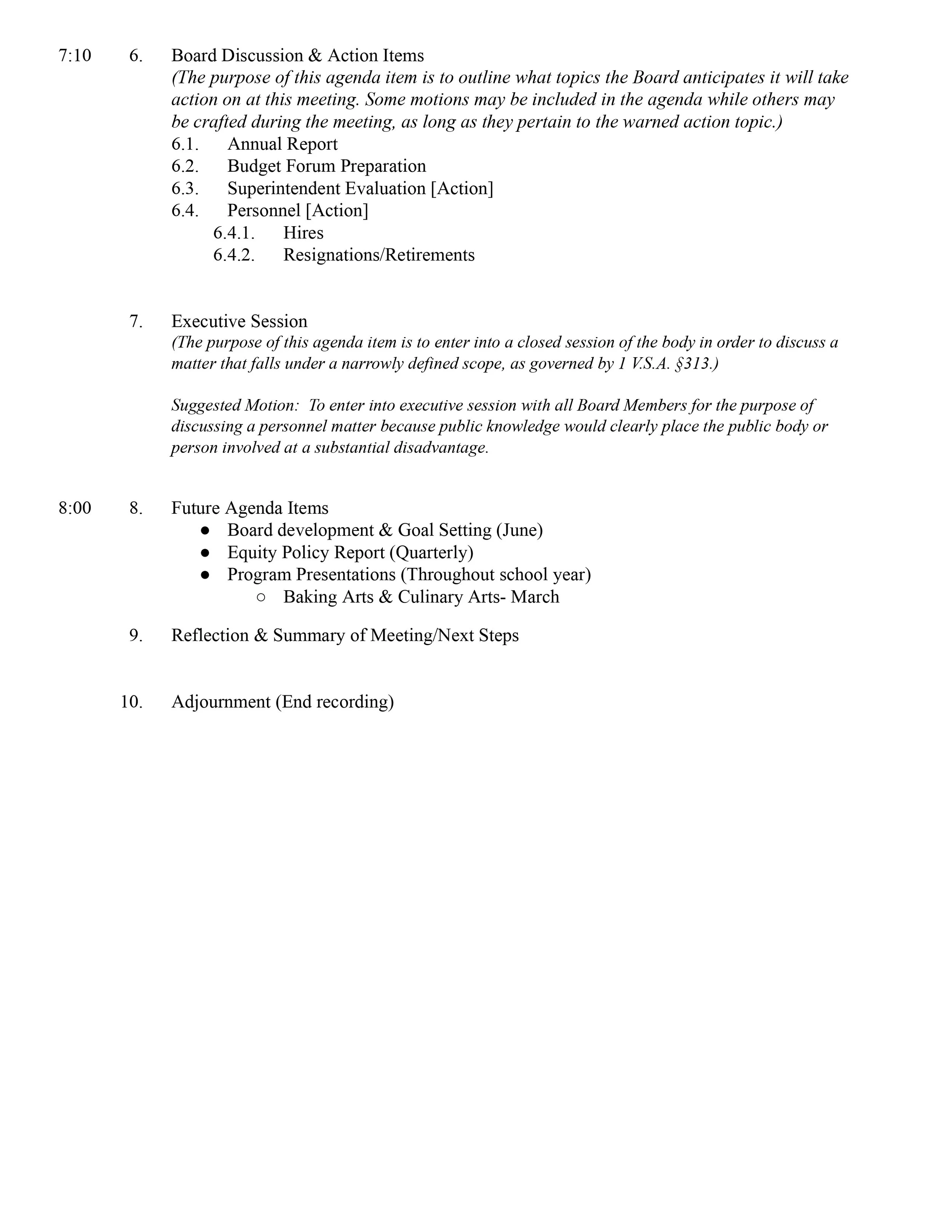   Meeting agenda. Click to enlarge  