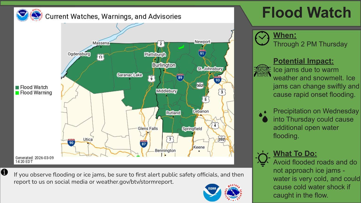 National Weather Service issues flood watch through 2 p.m. Thursday