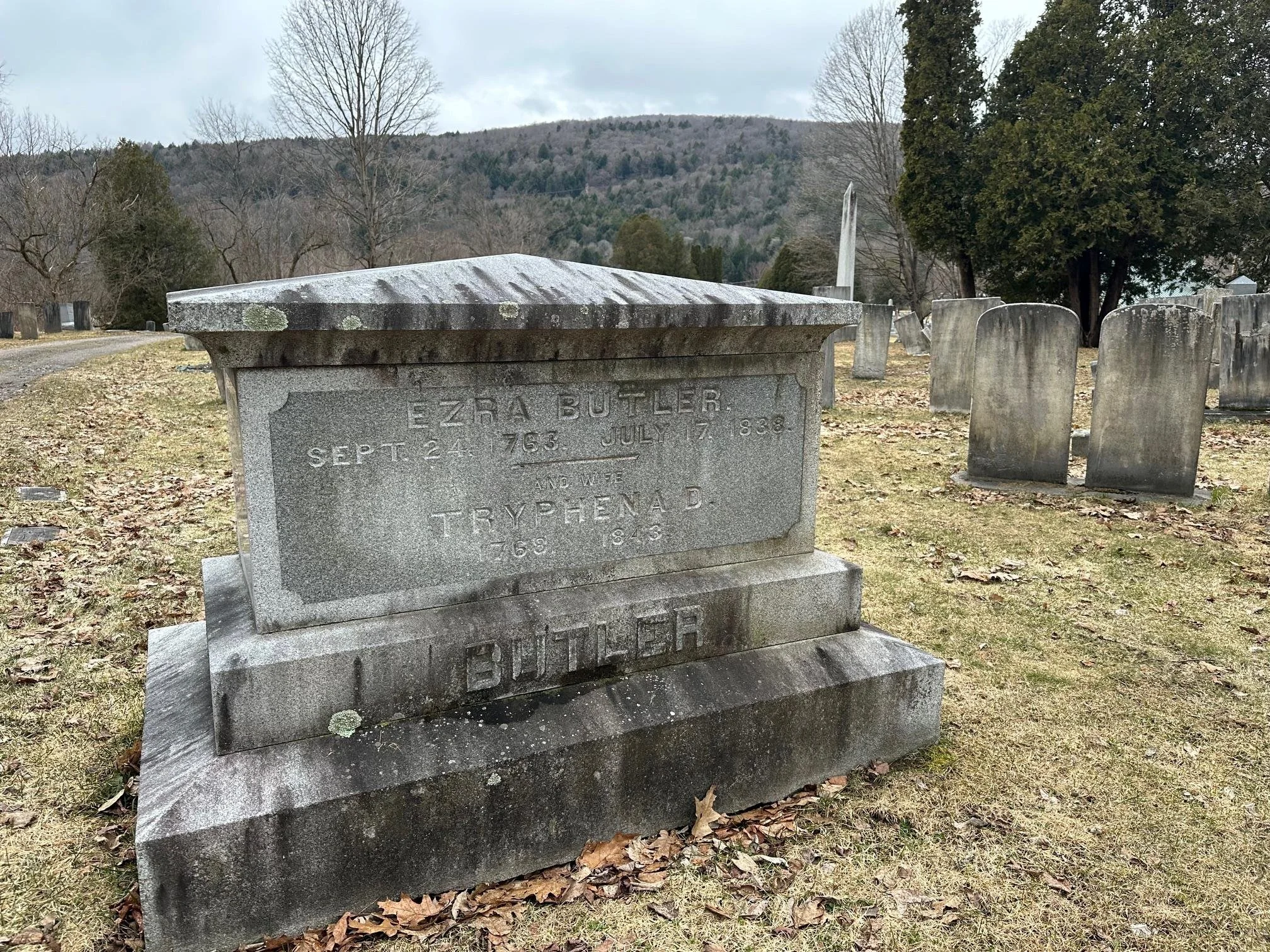  Gov. Ezra Butler is buried in Waterbury's Hope Cemetery along with family members, including his wife Tryphena. Photo by Lisa Scagliotti  