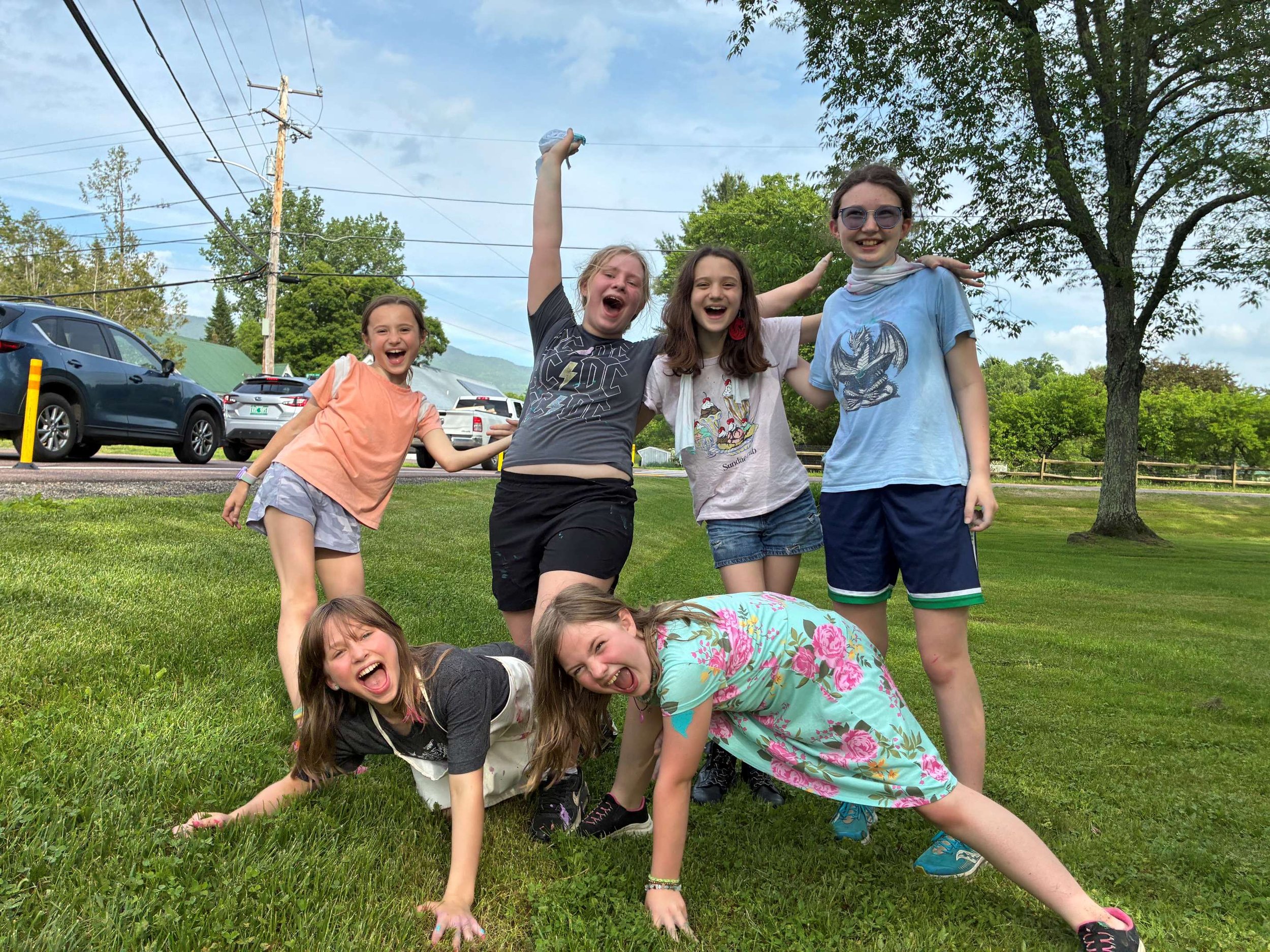  Student artists celebrate finishing their part of the mural: (front) Junie Murman, Summer Keller; (standing) Mollie Deane, Lilian Keller, Hazel Deane, Leona Robinson; others not pictured:&nbsp;Siobhan Murman and Eliana Kulis. Courtesy photo 