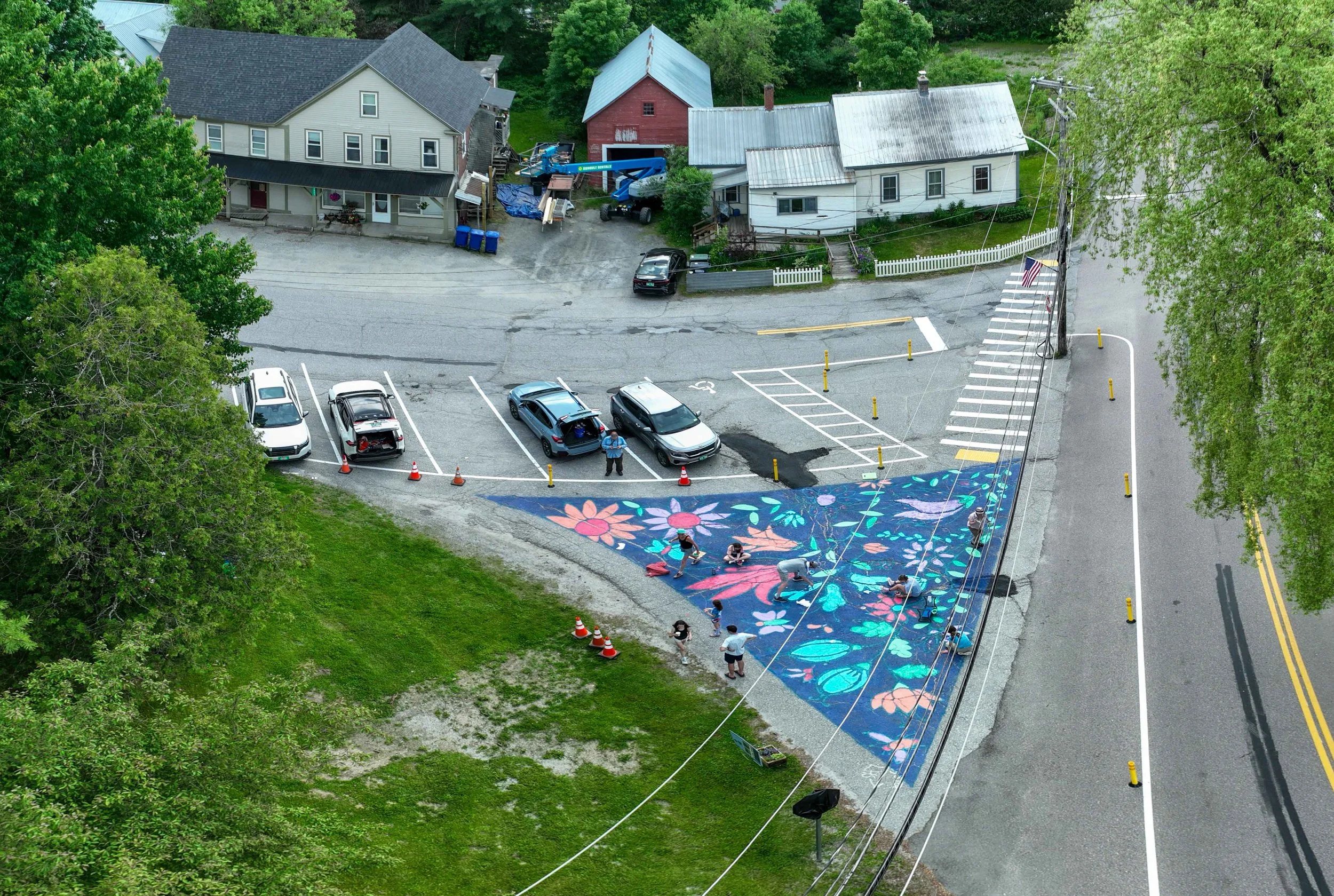  This view shows the mural, the new angled parking spaces and new crosswalks. Photo by Gordon Miller 