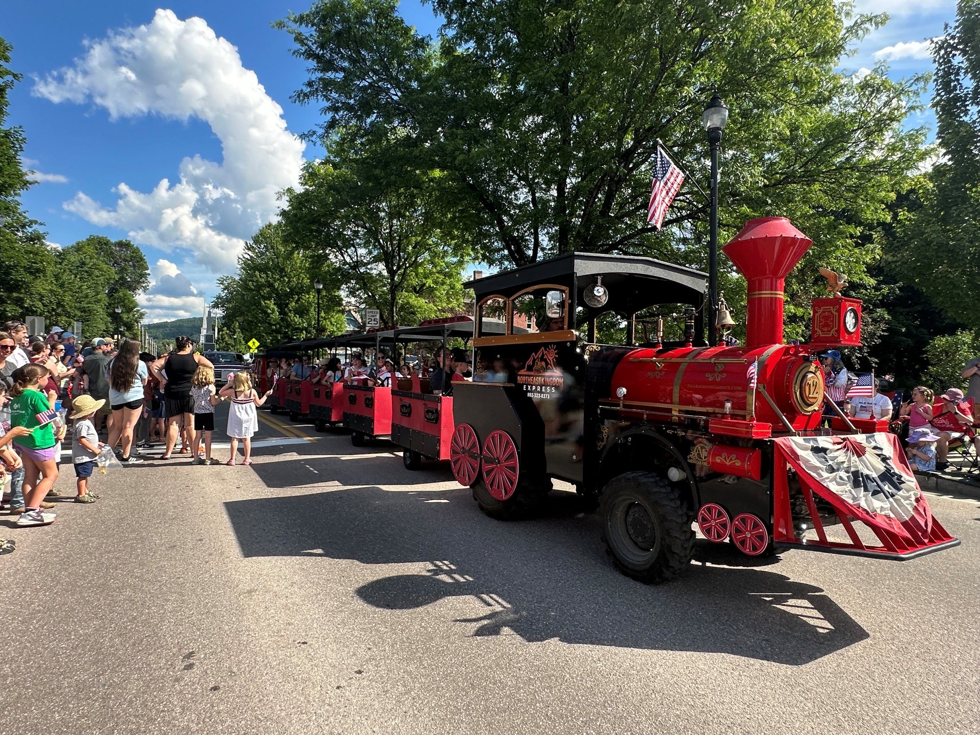  The mini-train from Northeast Kingdom Express visited for Train Day at the train station and stayed for the parade. Photo by Lisa Scagliotti  