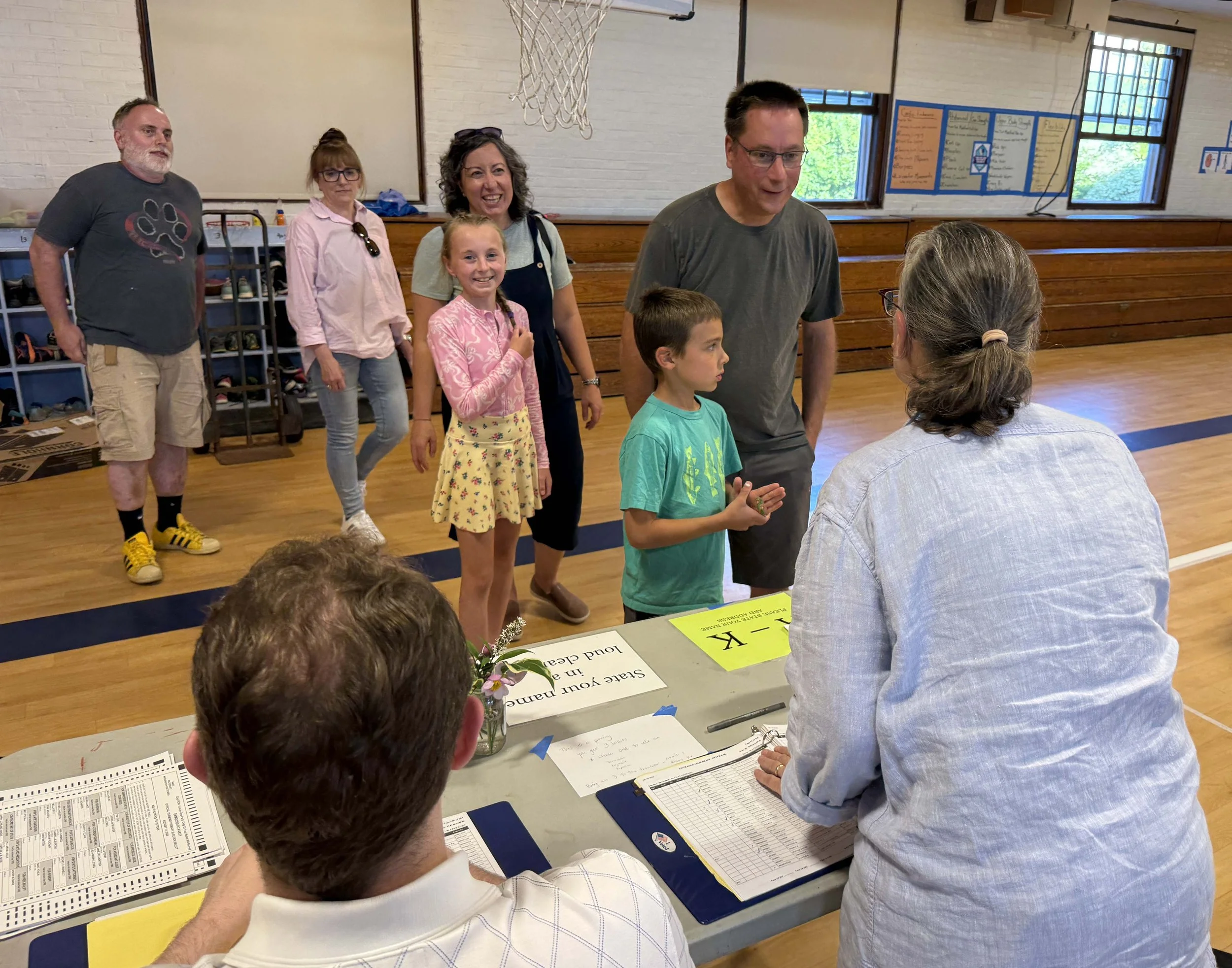   The stream of voters is steady doing into the final hour or so of balloting on Tuesday. Photo by Gordon Miller  