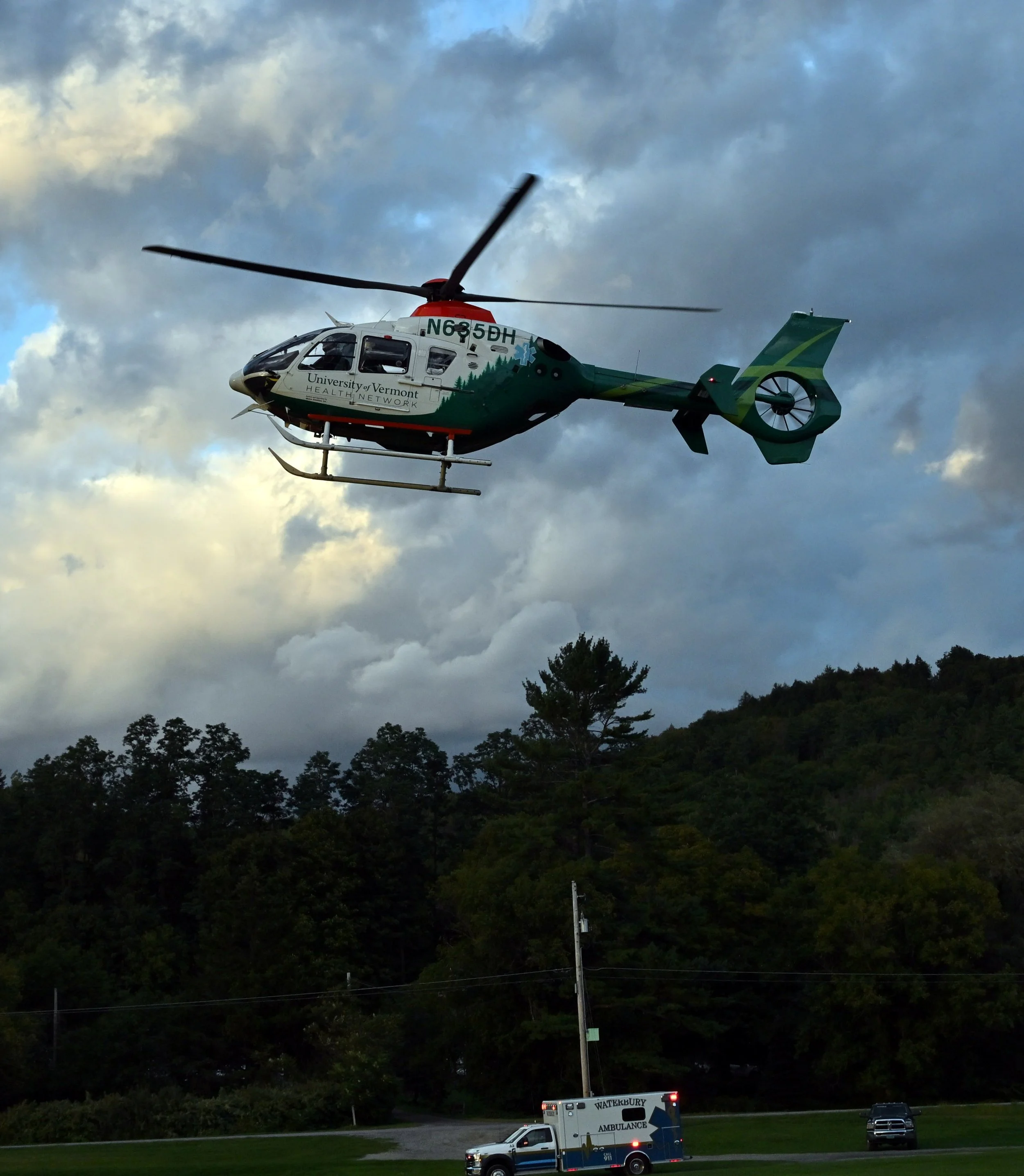   Farr’s Field on U.S. Route 2 is a convenient landing site for a helicopter for both training and in a real emergency. Photo by Gordon Miller   