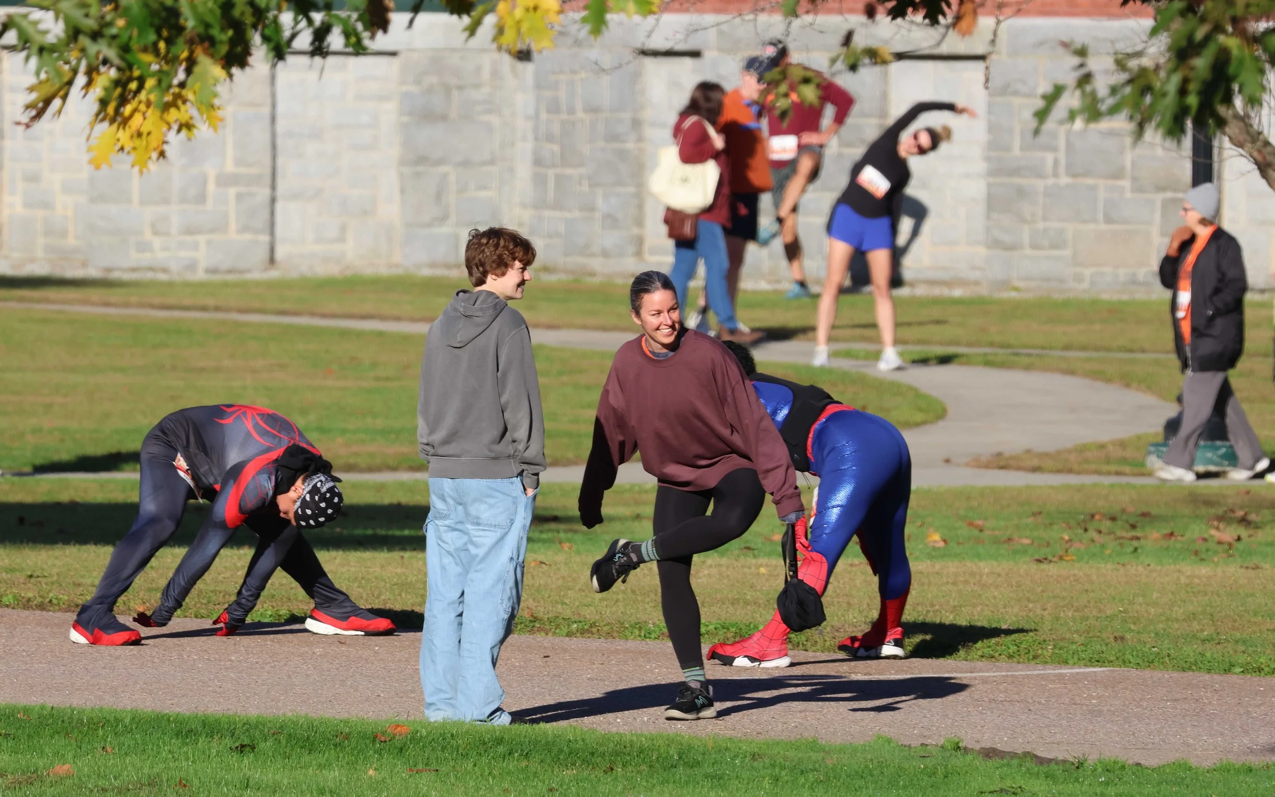   Pre-race stretches. Photo by Gordon Miller  