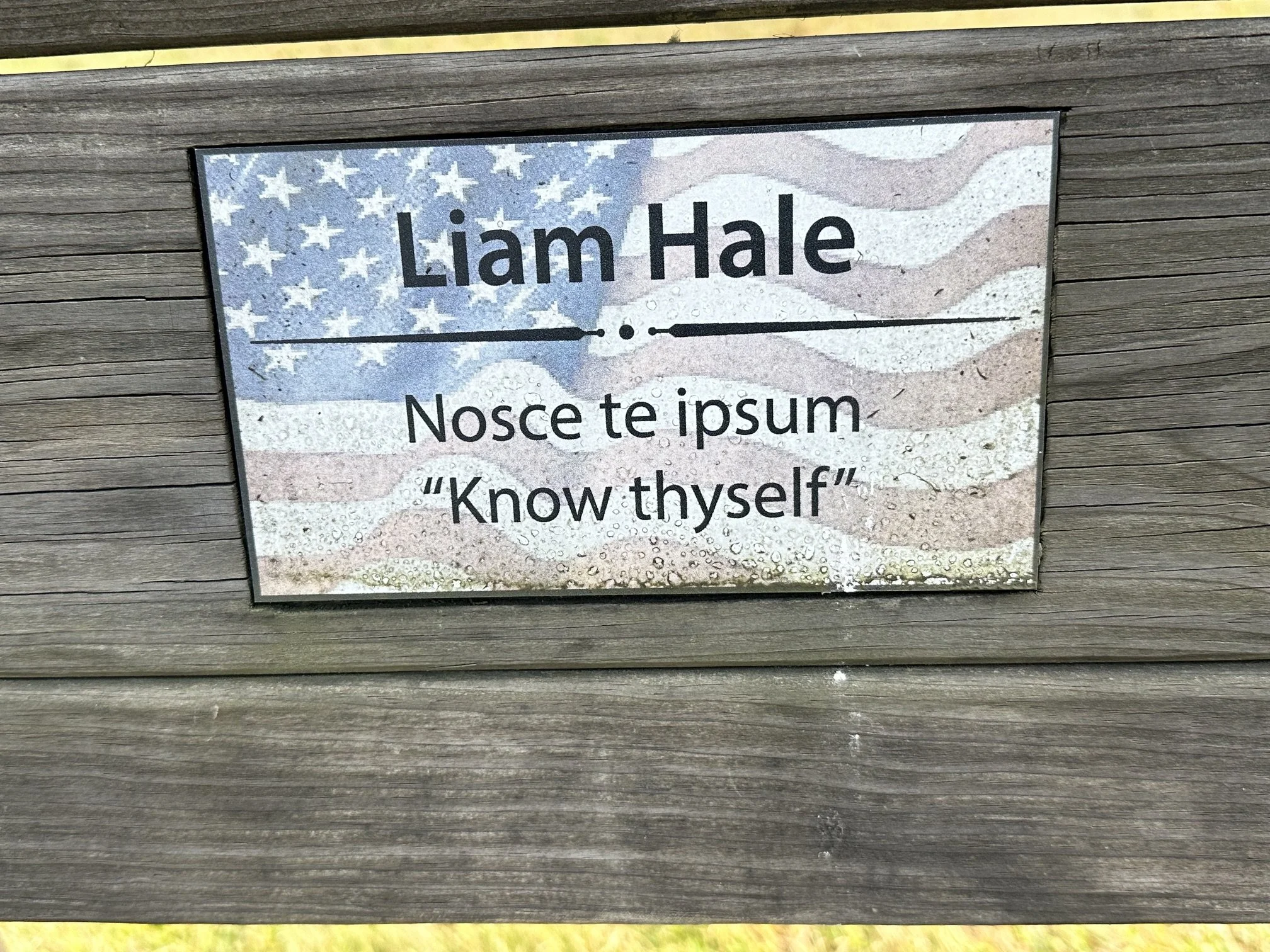   Memorial bench plate at Mad River Park. Photo by Lisa Scagliotti  