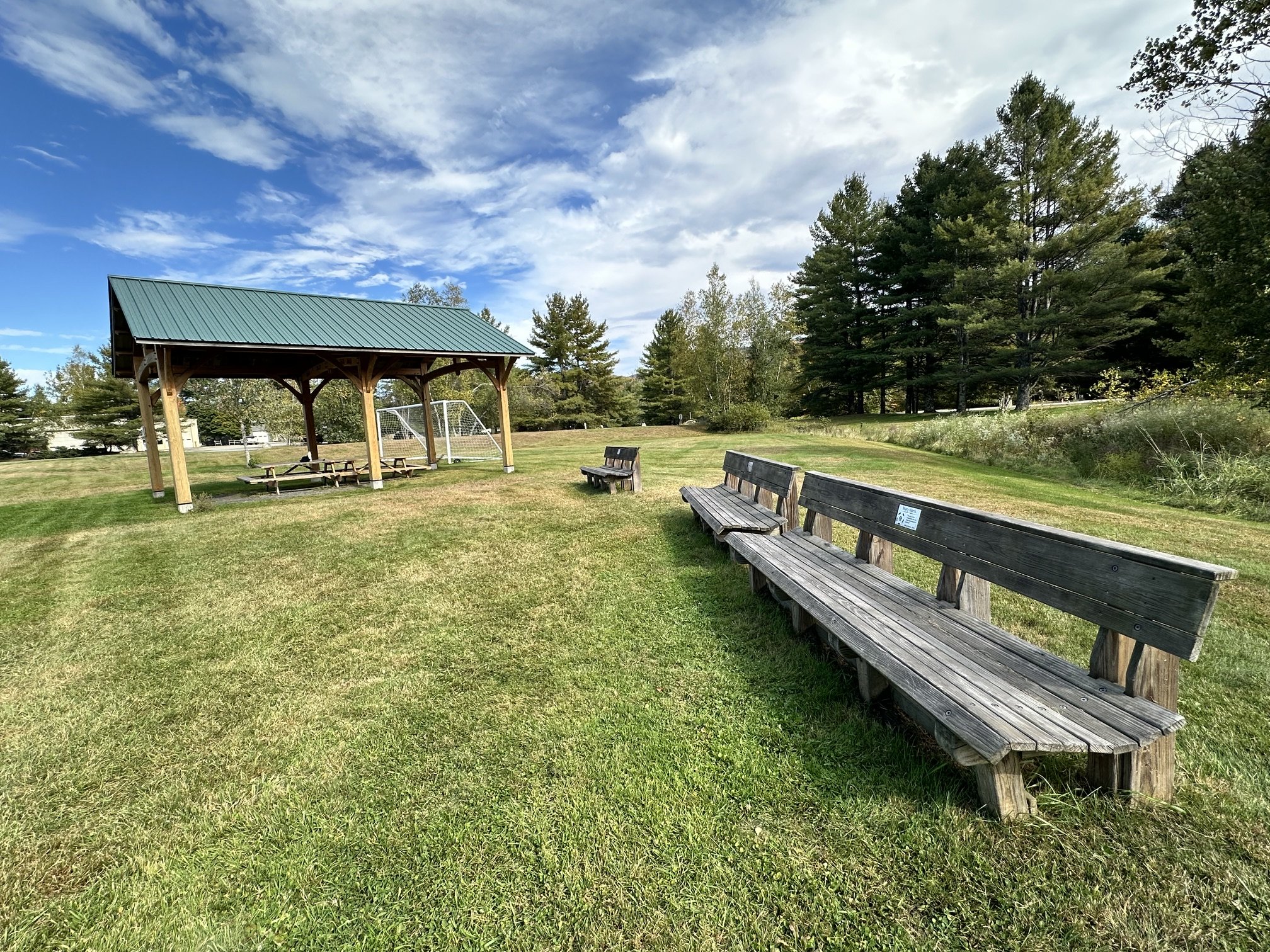   A pavilion and wooden benches at Mad River Park in Waitsfield are a memorial to the five teenagers lost in the 2016 crash. Photo by Lisa Scagliotti  