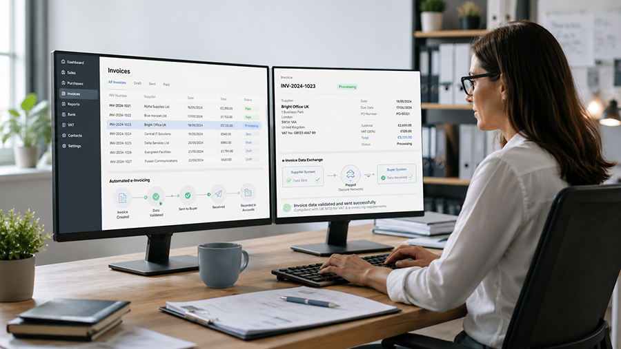 accountant using e-invoicing