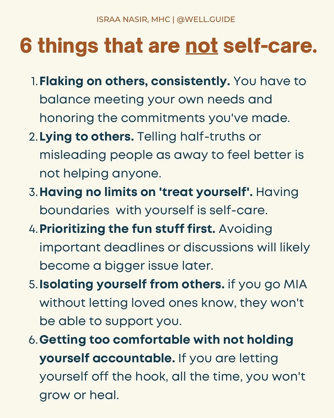 In the name of self-care, we sometimes self-sabotage: numbing out, avoiding responsibilities, or justifying choices that disconnect us from growth. 
On the other end, we can become rigid, turning self-care into another performance metric to “g