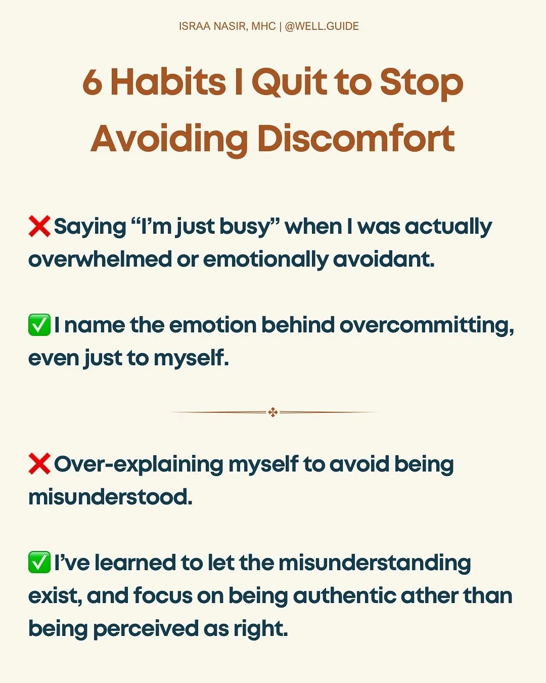 Each time you sidestep a tough feeling or conversation, your world gets smaller. You miss the feedback that would teach you, the reps that build tolerance, and the chances to correct course. 

Avoidance keeps shame alive, stalls skill building, and c