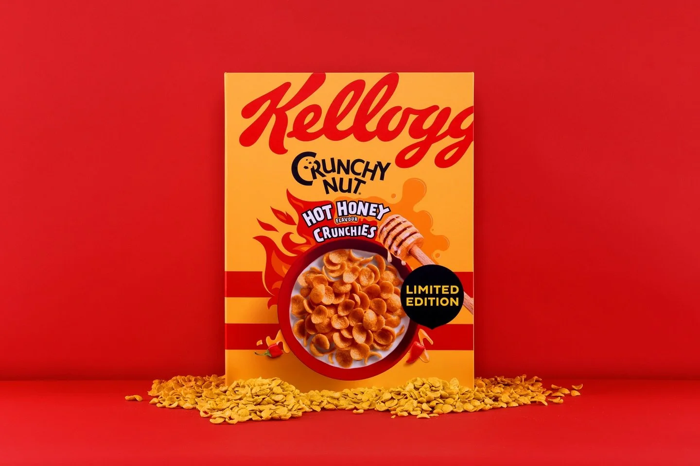 Breakfast, but turn the heat up. 🔥🥣

For the launch of Kellogg&rsquo;s Crunchy Nut Hot Honey Crunchies, we created oversized cereal box&ndash;style mailers that refuse to blend into the pantry. Sweet meets spicy &mdash; and the packaging understood