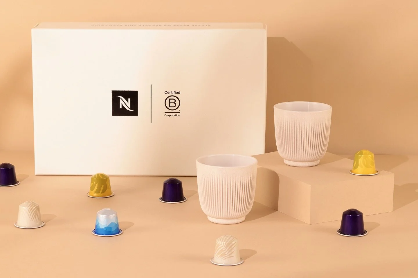 Coffee, with a conscience. ♻️☕

To mark Nespresso becoming B Corp certified, we created fully recyclable presentation boxes that reflect the brand&rsquo;s commitment to doing better &mdash; not just tasting good.

The three-sided hinged lid opens to 