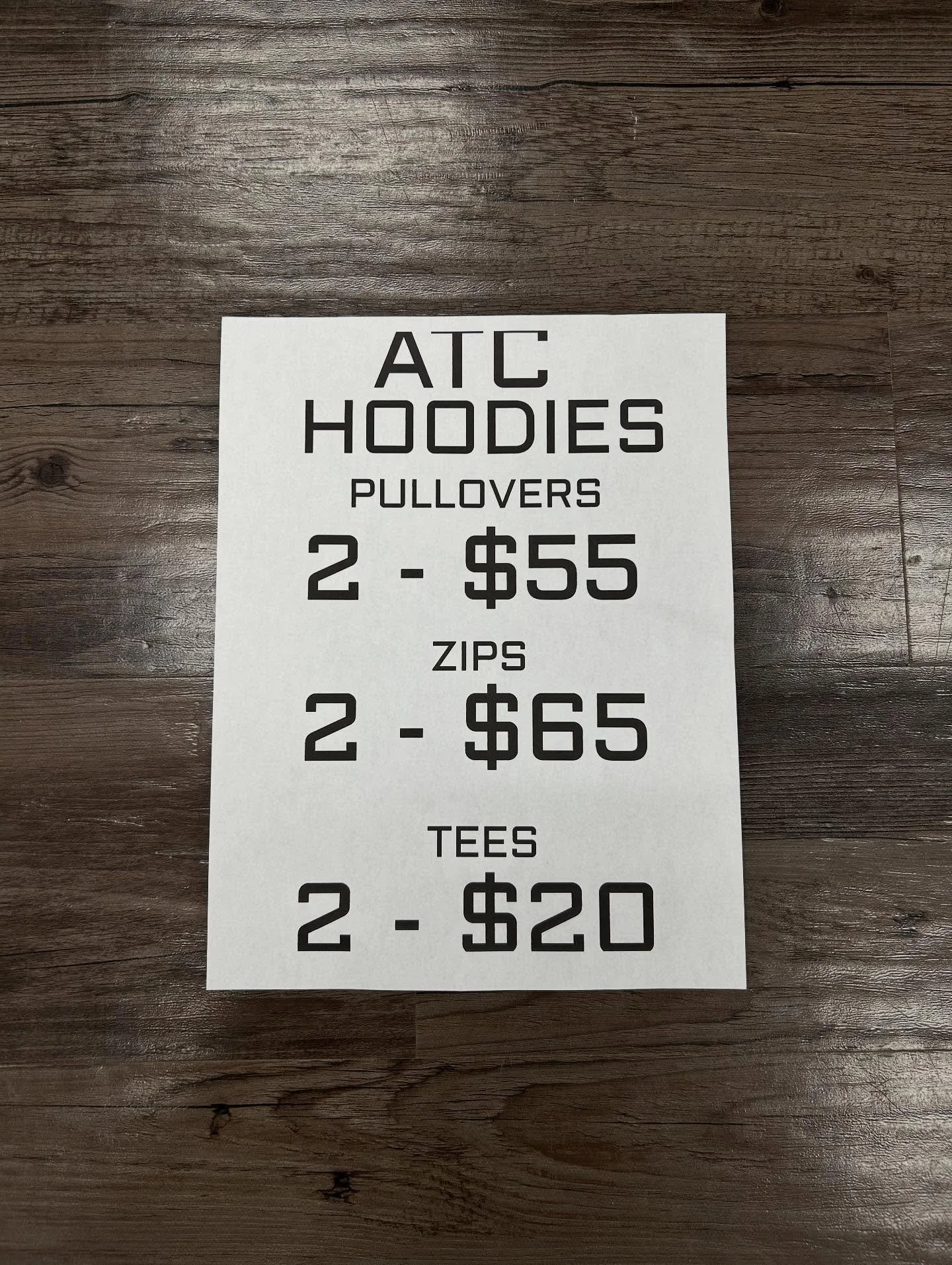 Blank hoodies sale!! Everything is getting expensive nowadays, so we are using our wholesale power to bring the savings to you! 
2 Blank ATC pullovers $55
2 Blank ATC zip ups $65
2 Blank ATC tee shirts $20