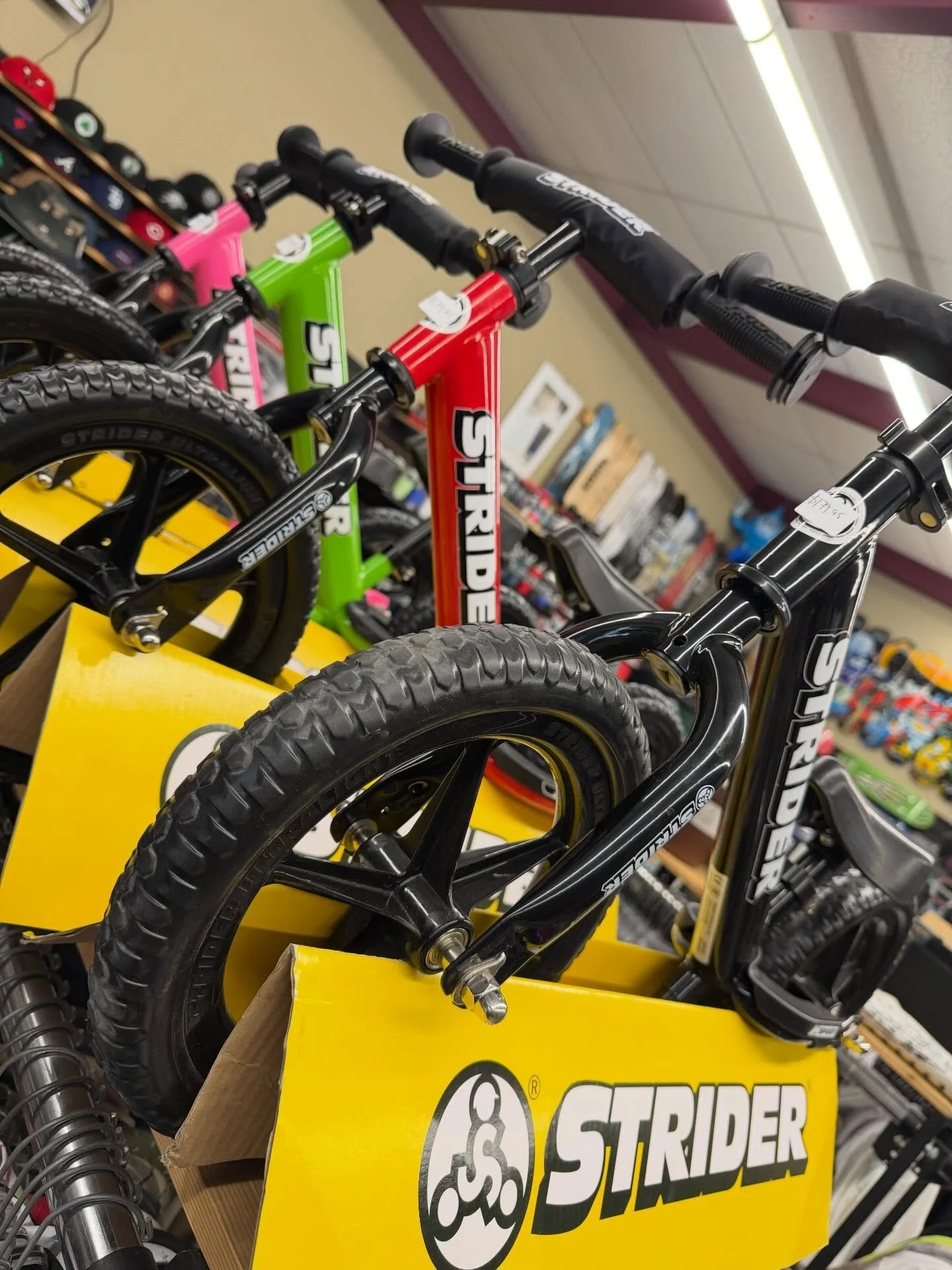 The best balance bikes on the market are back in stock for the little ones!
Black
Blue
Orange
Pink 
Green. 

Along with the rocking base and ski sets!