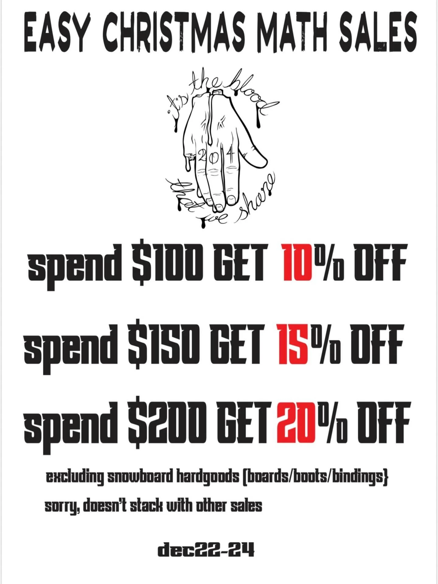 Making the last minute shopping be a bit easier on you wallet and your brain. 
Open 10-6 Monday  10-6 Tuesday 10-2 Wednesday.
