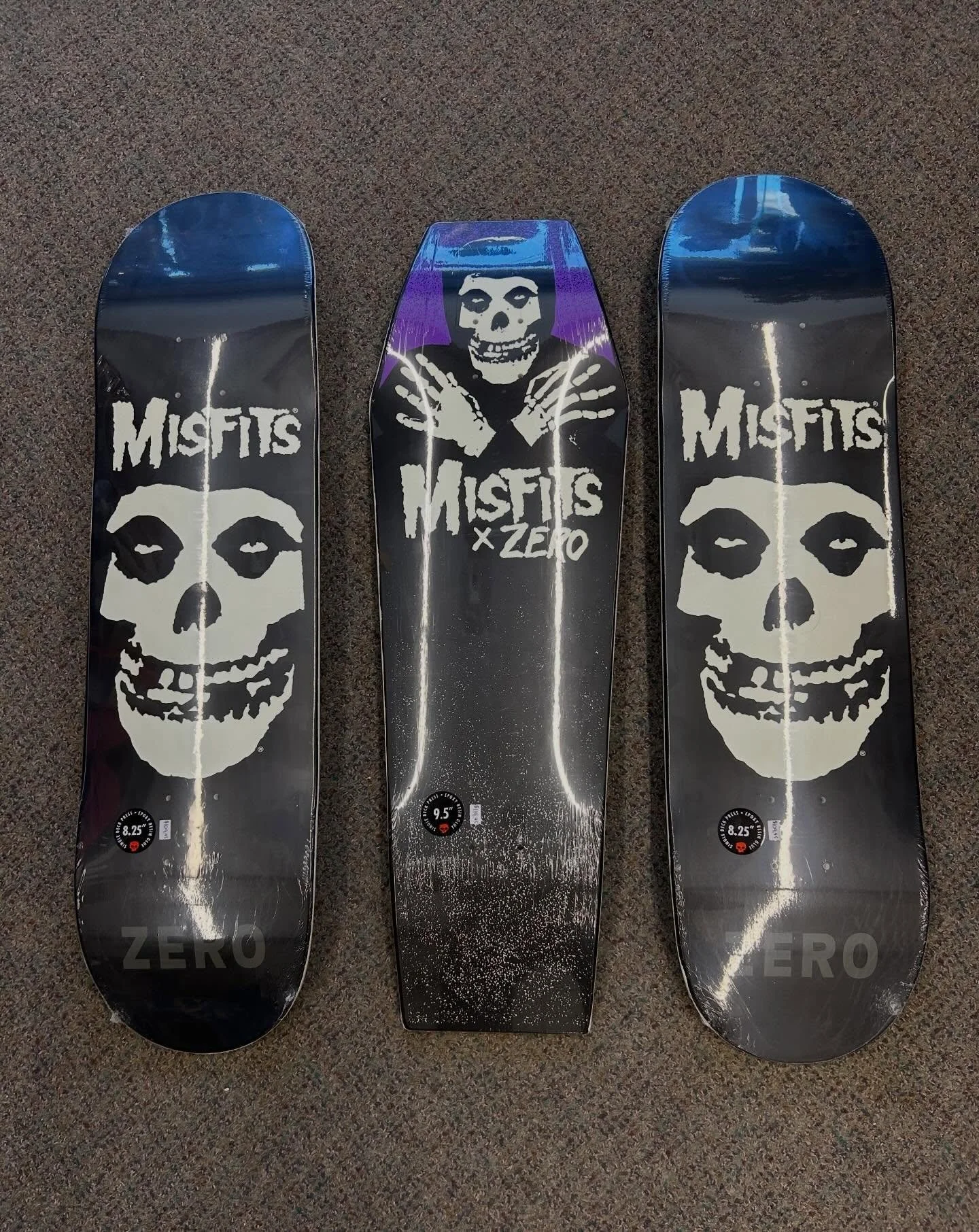 Limited edition  glow n the dark Zero X Mistfits boards just dropped! 
$109.95 popsicle 
$119.95 Coffin