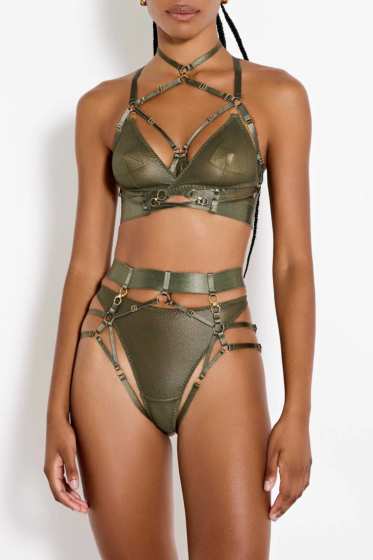 Bordelle Neda Multi Style Bodice Bra Olive Front