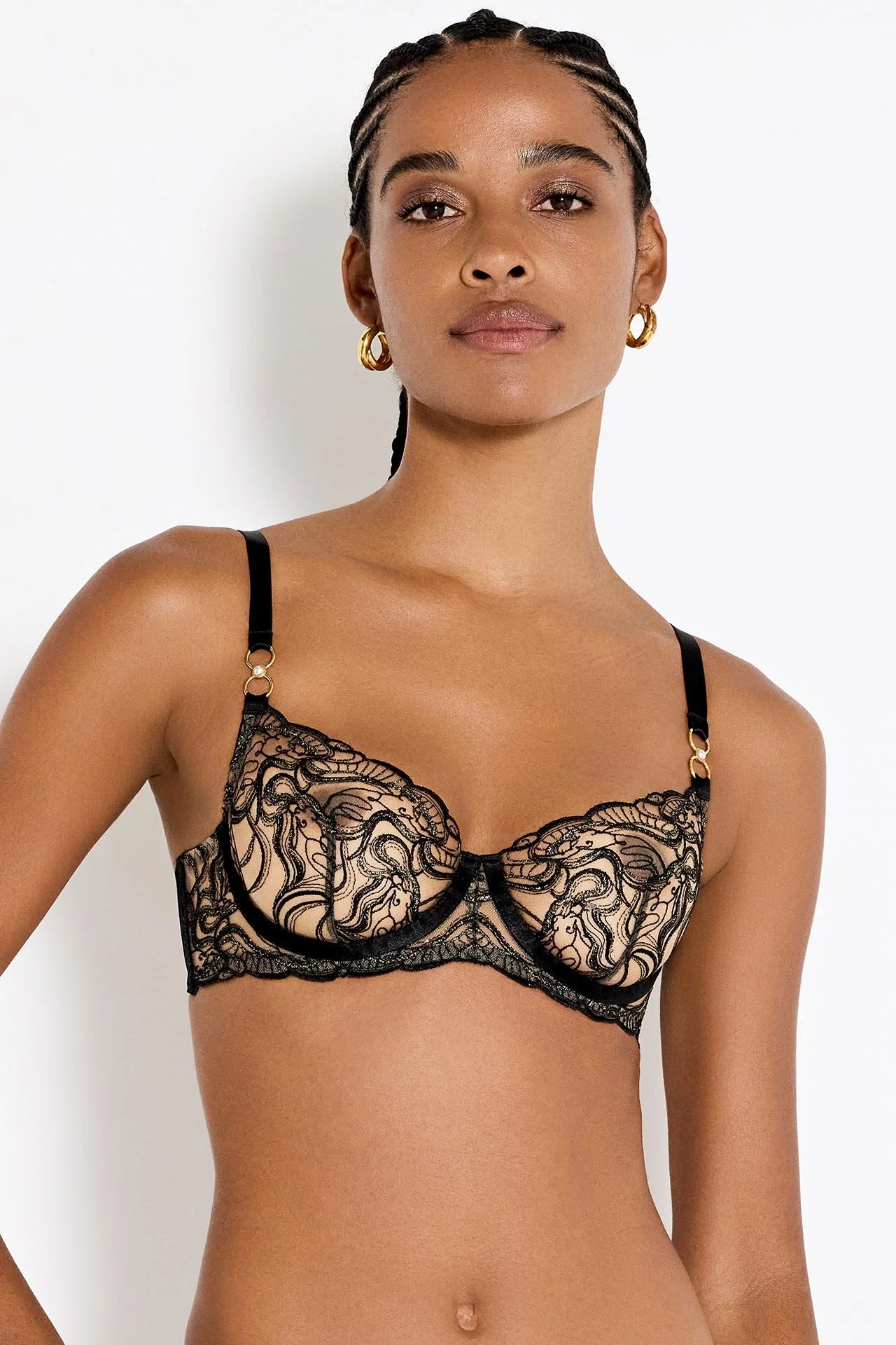 Pearl Balconette Wire Bra Black