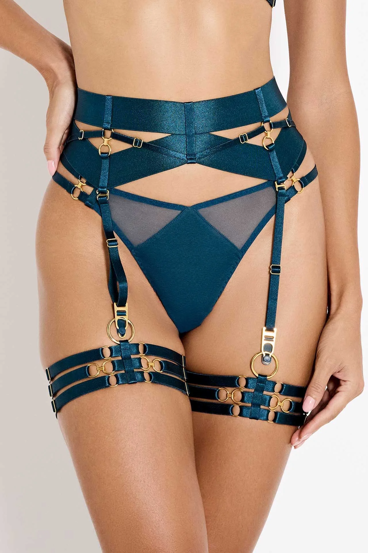 Bordelle Zenna Suspender Teal Crop