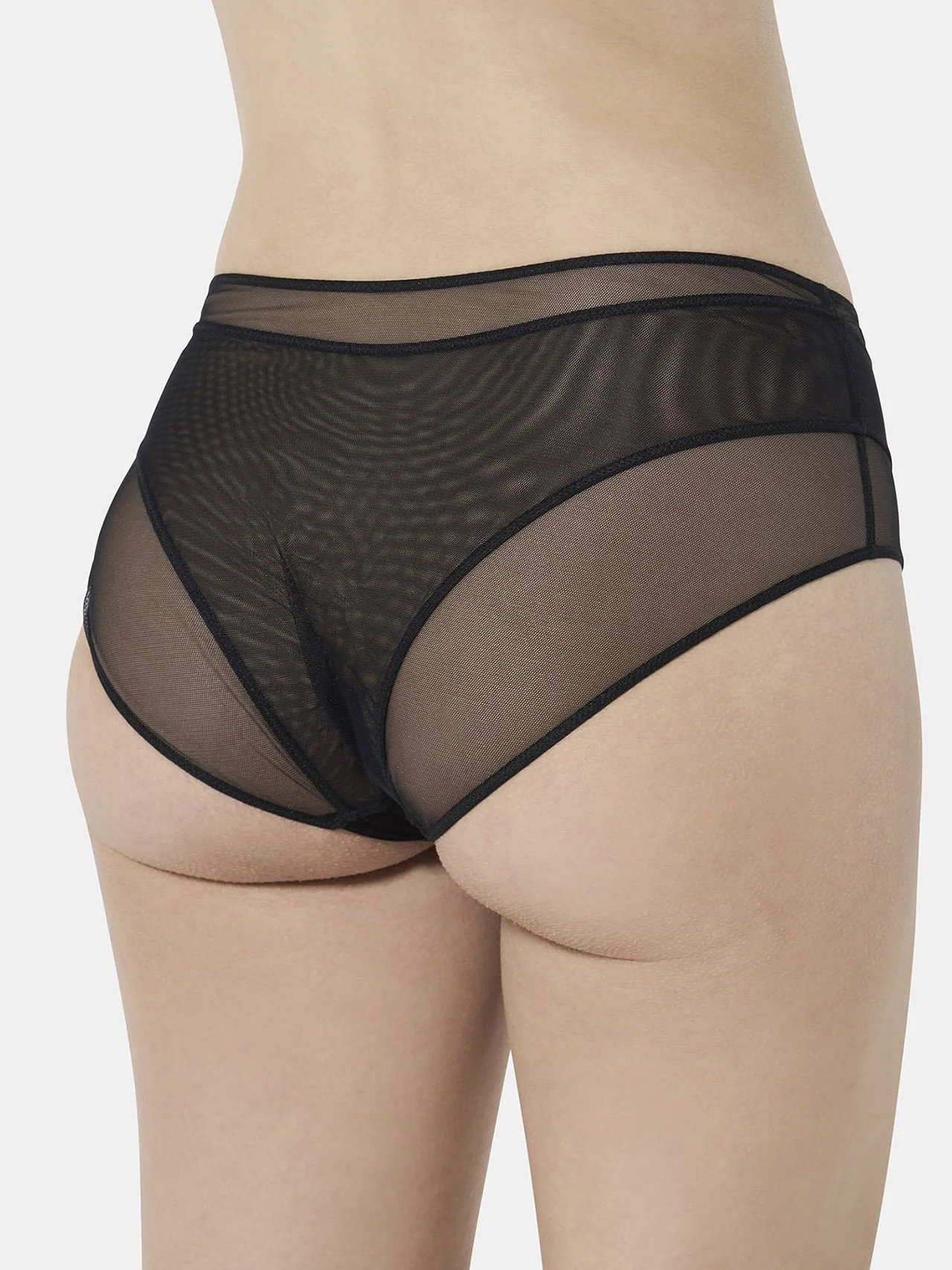 Nueame black high-waist power tulle brief close-up back view