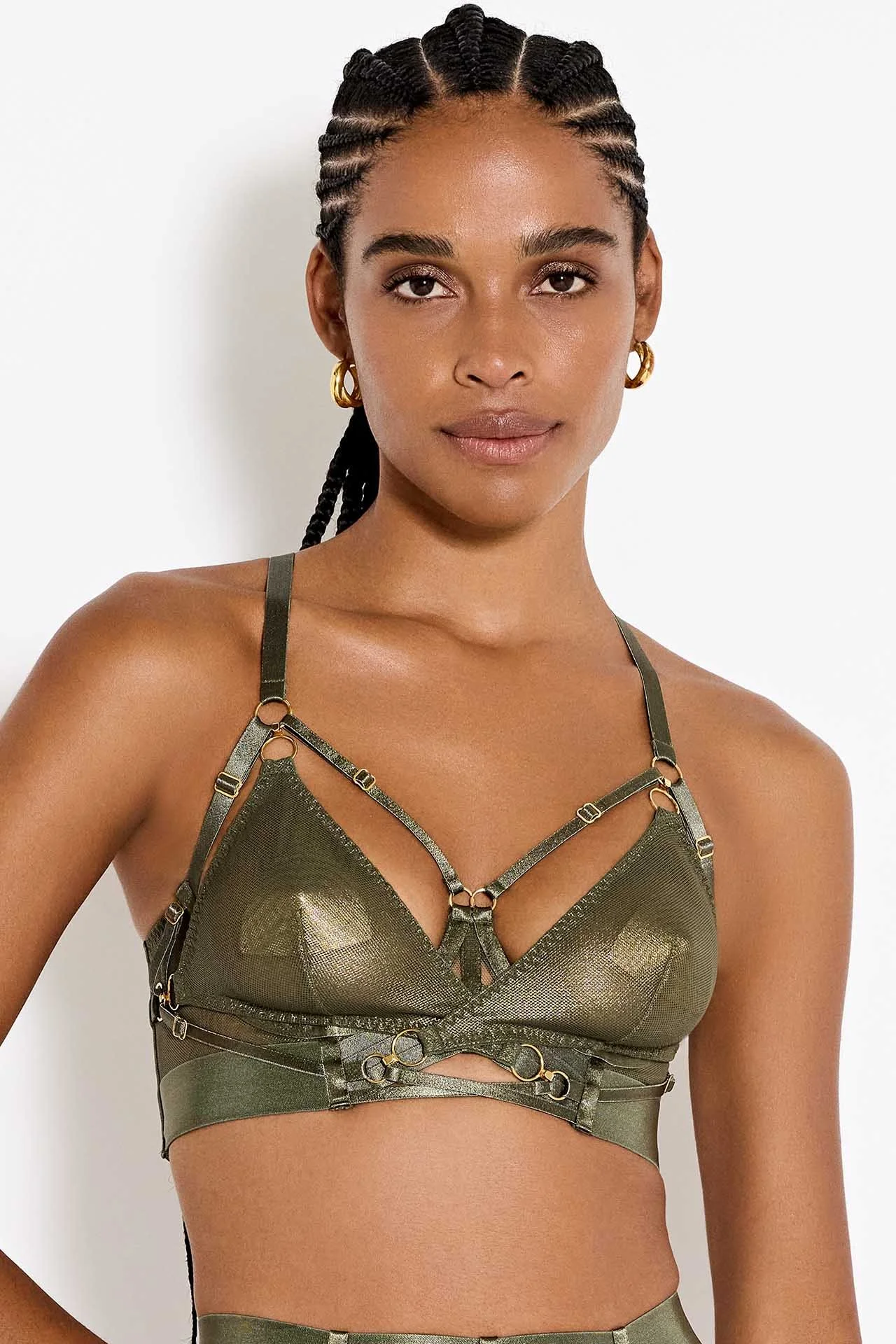 Bordelle Neda Multi Style Bodice Bra Olive Front Crop