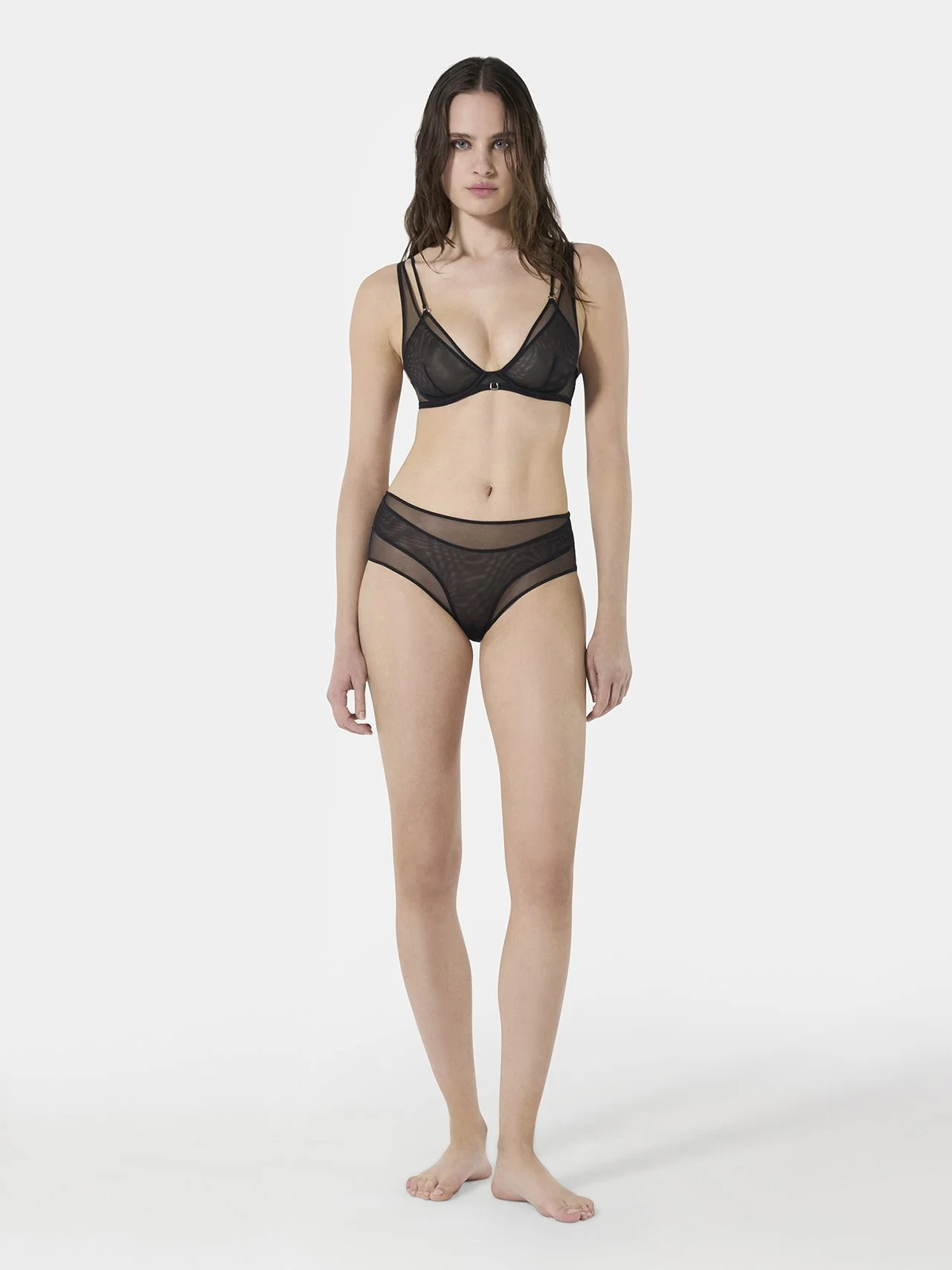 Nueame black high-waist power tulle brief front view