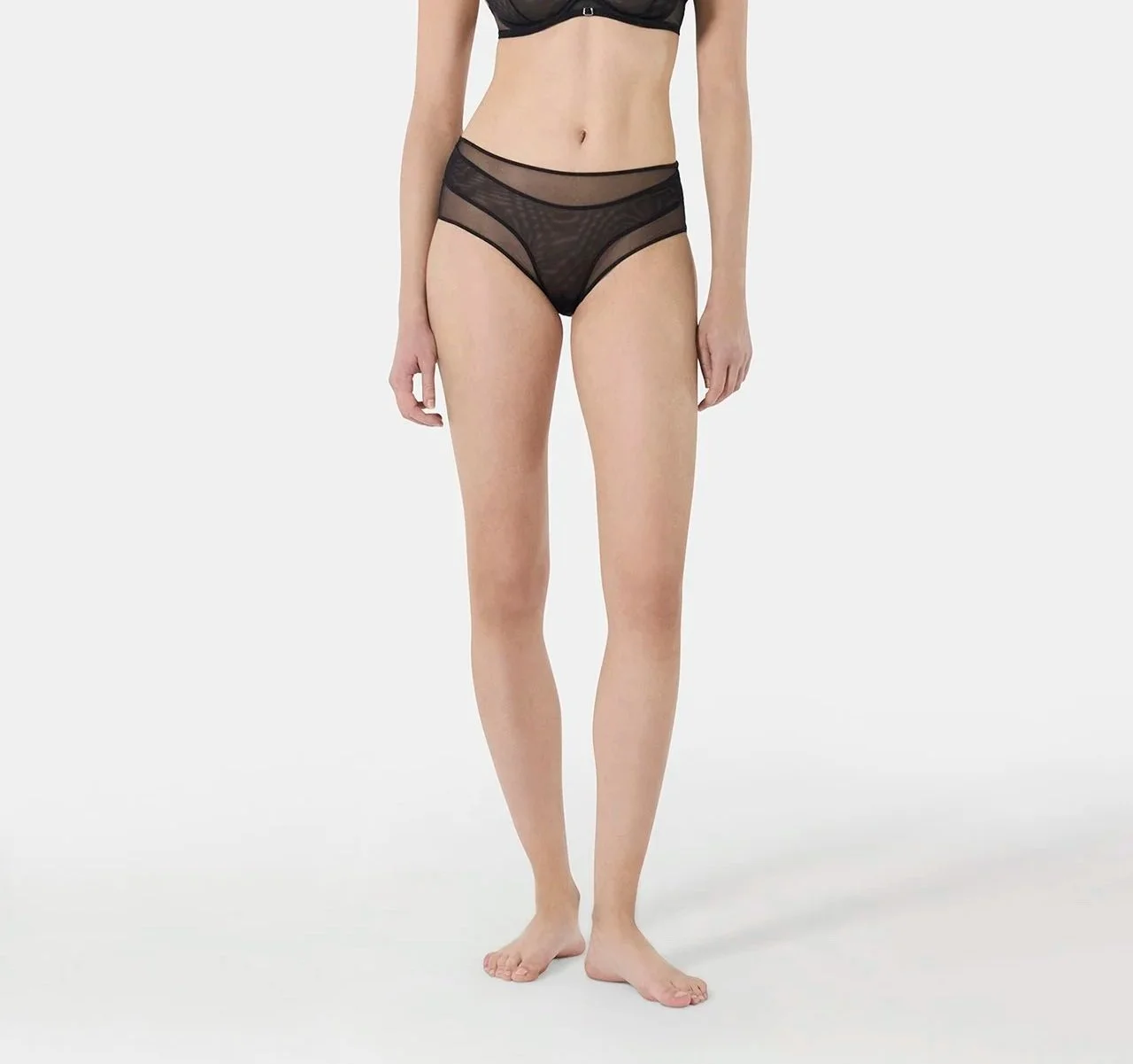 Nueame black high-waist power tulle brief front view