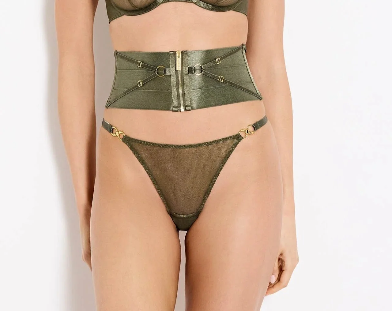 Bordelle Neda Multi Style Cincher Olive Front Crop