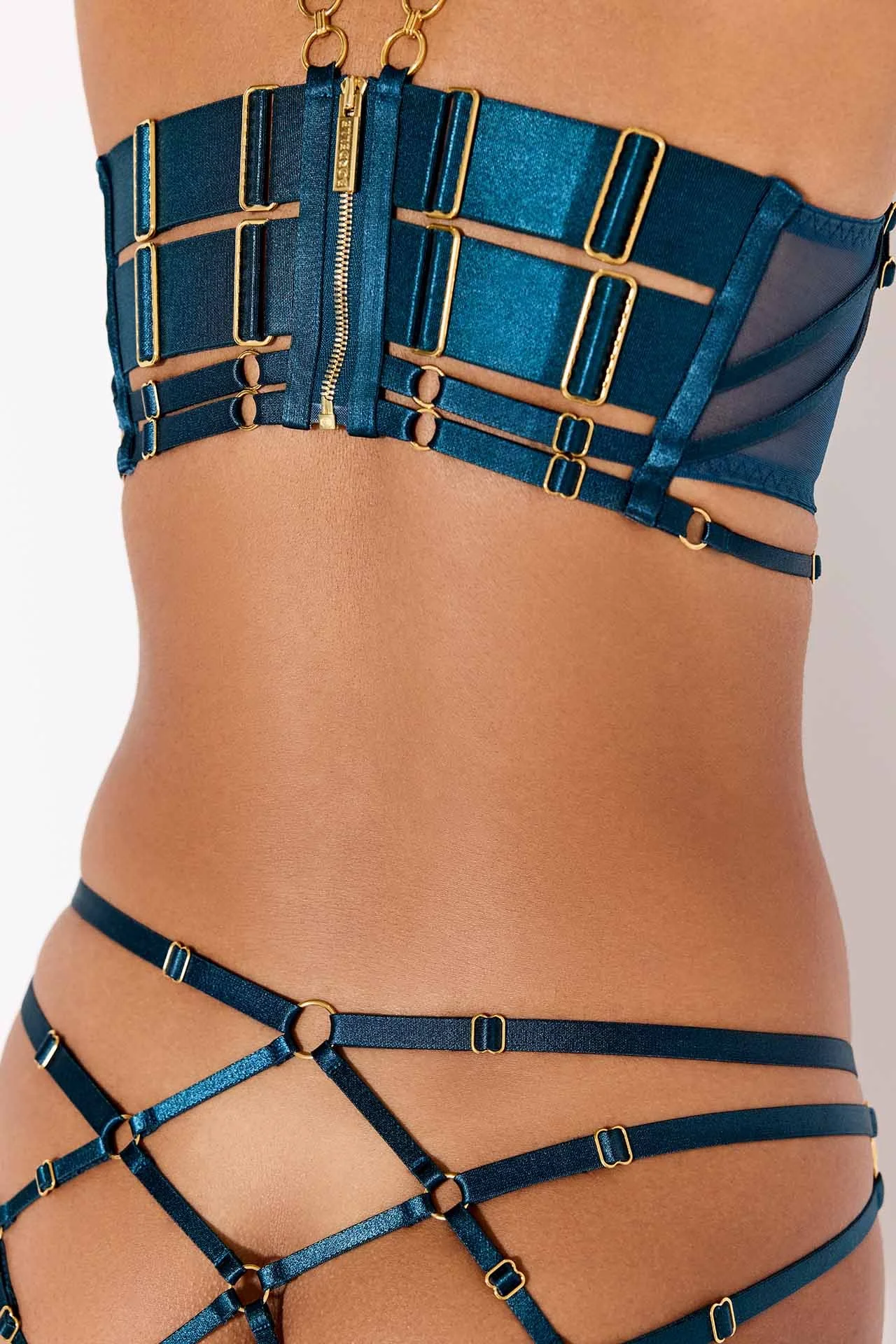 Bordelle Zenna Harness Bodice Bra Teal Back Crop