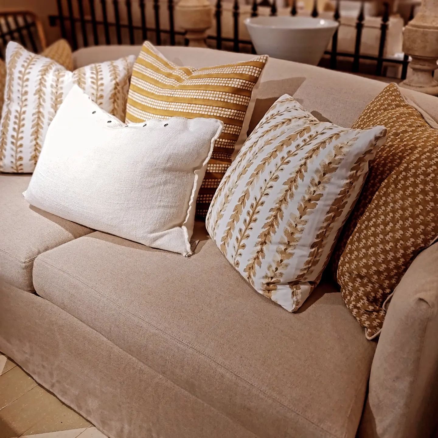 More of our gorgeous pillows on a beautiful hemp sofa!  Have you shopped with us lately?  Lots of new selections for your home!  #openeveryday #upholstery #instantgratification #mothersday #giftsforher #artisanmade #sustainable #38years #newprestonct