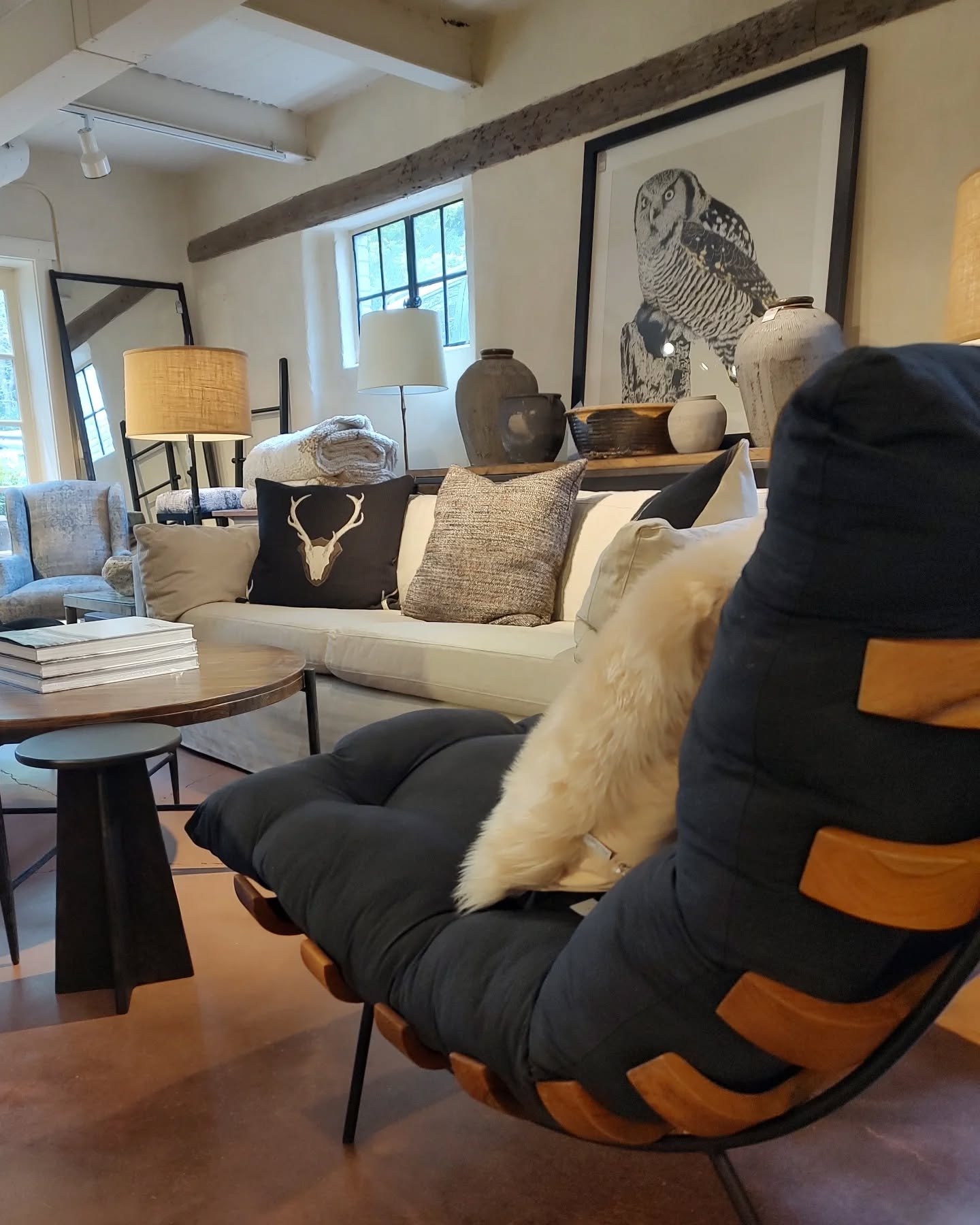 New to the Showroom.  Pair of Teak and Black Canvas Sling Chairs.  Beautiful!  #newshipments #newpillows #sustainableliving #newprestonct
#openeveryday #shoplocal #waterfall