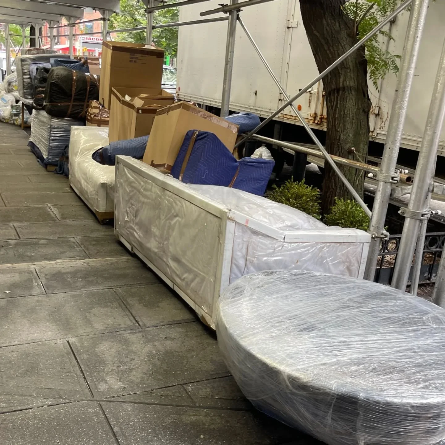 Furniture waiting on the sidewalk in Manhattan to be delivered to a client's beautiful, new apartment.  We also helped this client furnish their Connecticut home.  #everythinginstock #interiordesign #wegetitdone #letushelpyou #openeveryday #shoppingl