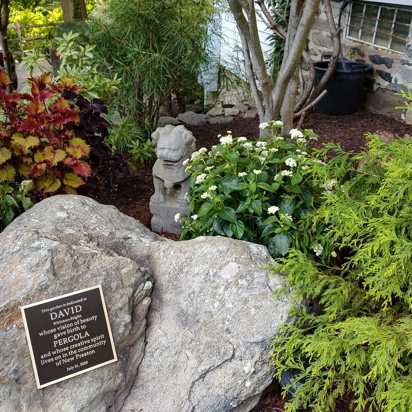 Beautiful dedication plaque unveiled this evening at an intimate gathering in memory of David Whitman who left this earth way too soon, a year and a half ago.  He will be remembered by many and with great fondness.  Next time you are in New Preston, 