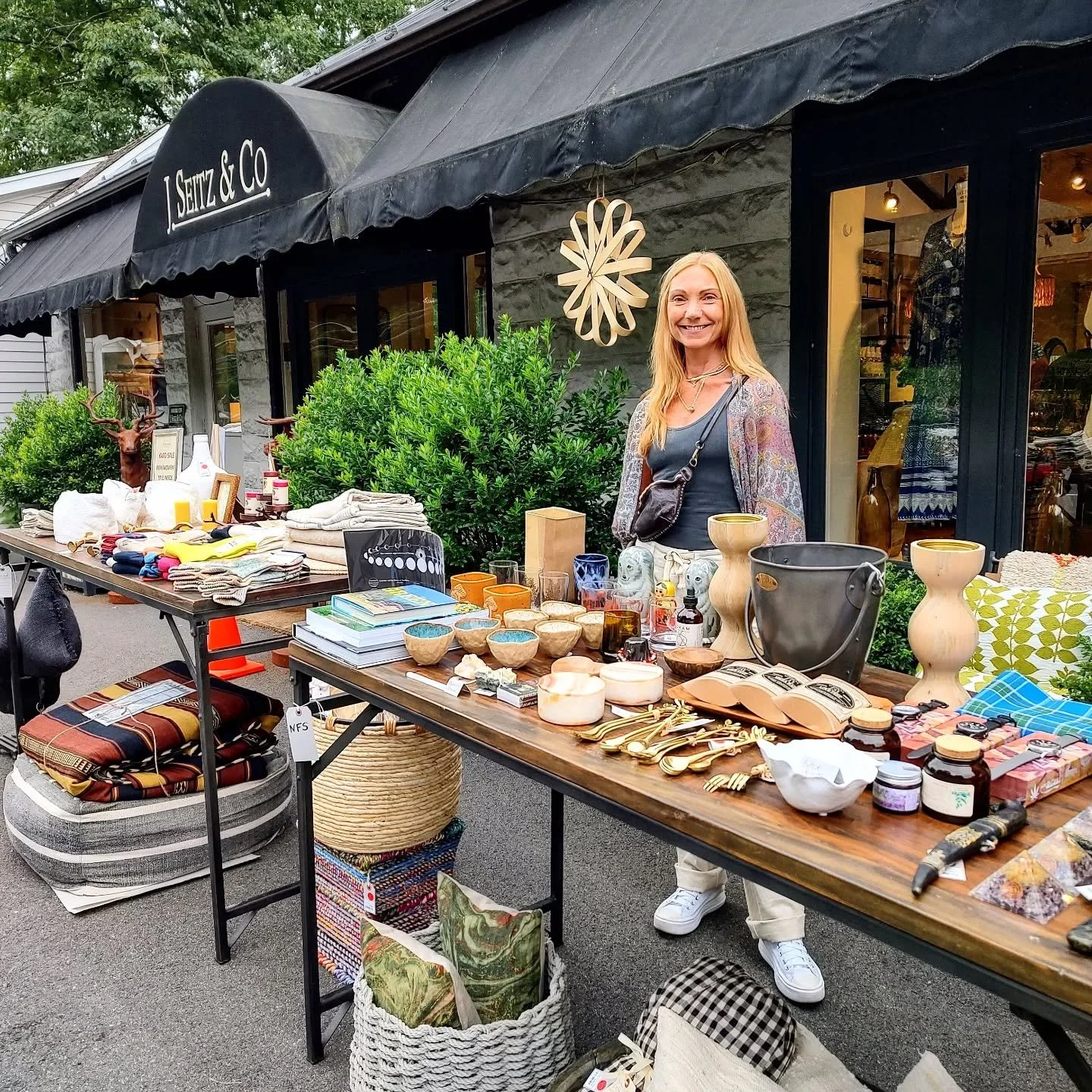 Saturday only!  Come see Lisa at our Labor Day Weekend Sale.  Choose from many goodies on our outdoor table.  Napkins, gifts, pillows, home accessories, glassware, bedding, scarves, bags and more.  SATURDAY ONLY.  #labordayweekend #saletoday #openeve