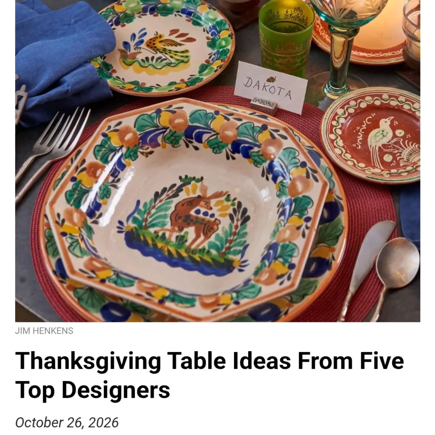 Thanks @litchfieldmagazine for including us in this wonderful article!. "Thanksgiving Table Ideas From Five Top Designers" can be seen in The Annual Design Issue out now from Litchfield Magazine.  That's Joanna's Thanksgiving table above an