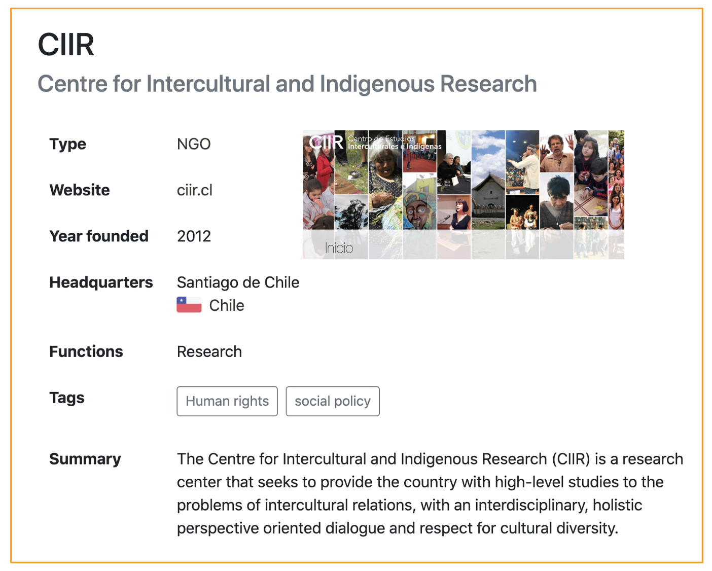 A sample organization record