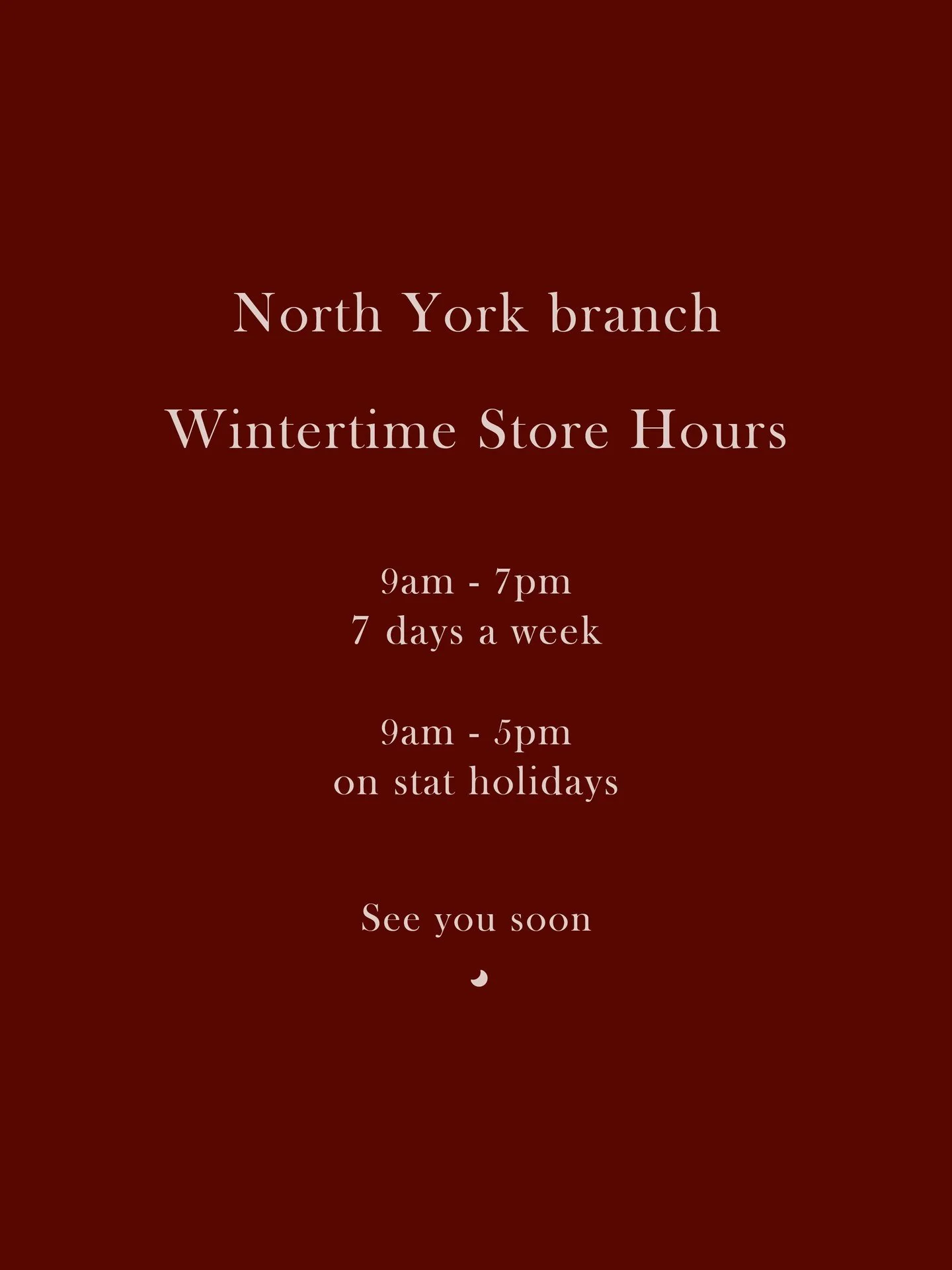 ☃️ As we transition into the cold season, we are temporarily adjusting our business hours.

We will still be open all year round, just closing an hour earlier.

We thank you all for your continued support. You make what we do possible and every one o