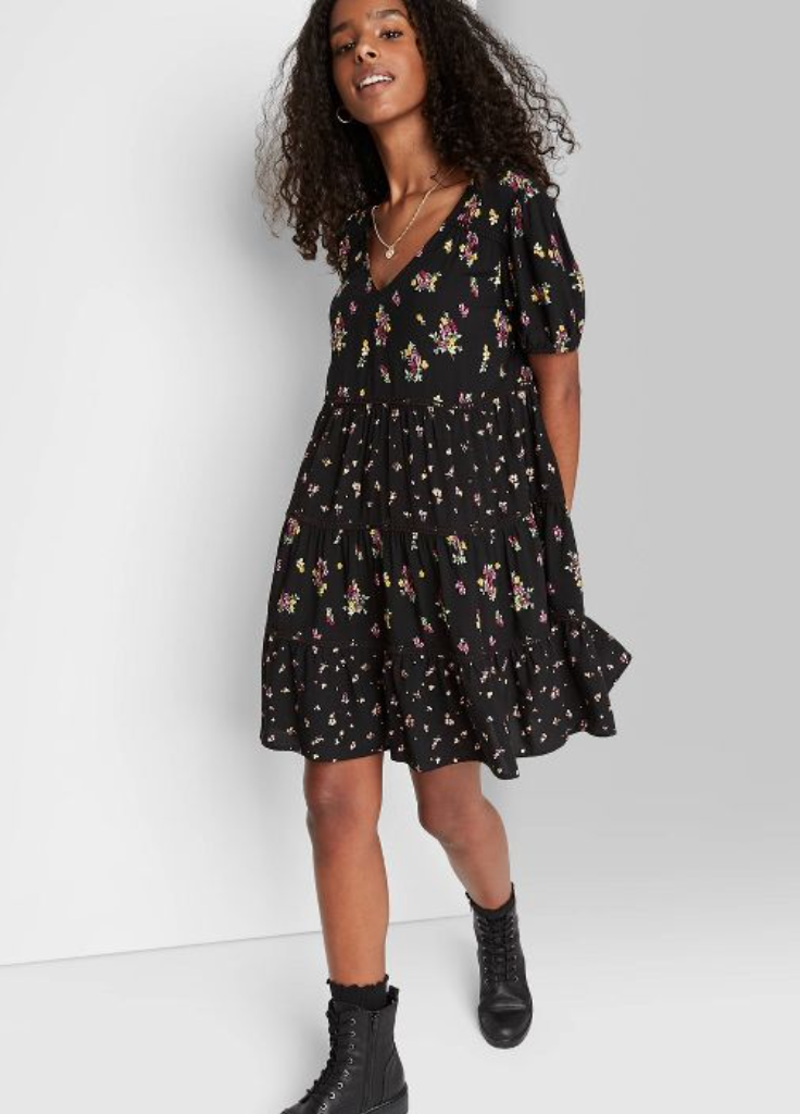 Target ,  Floral Print Short Sleeve Tiered Babydoll Dress