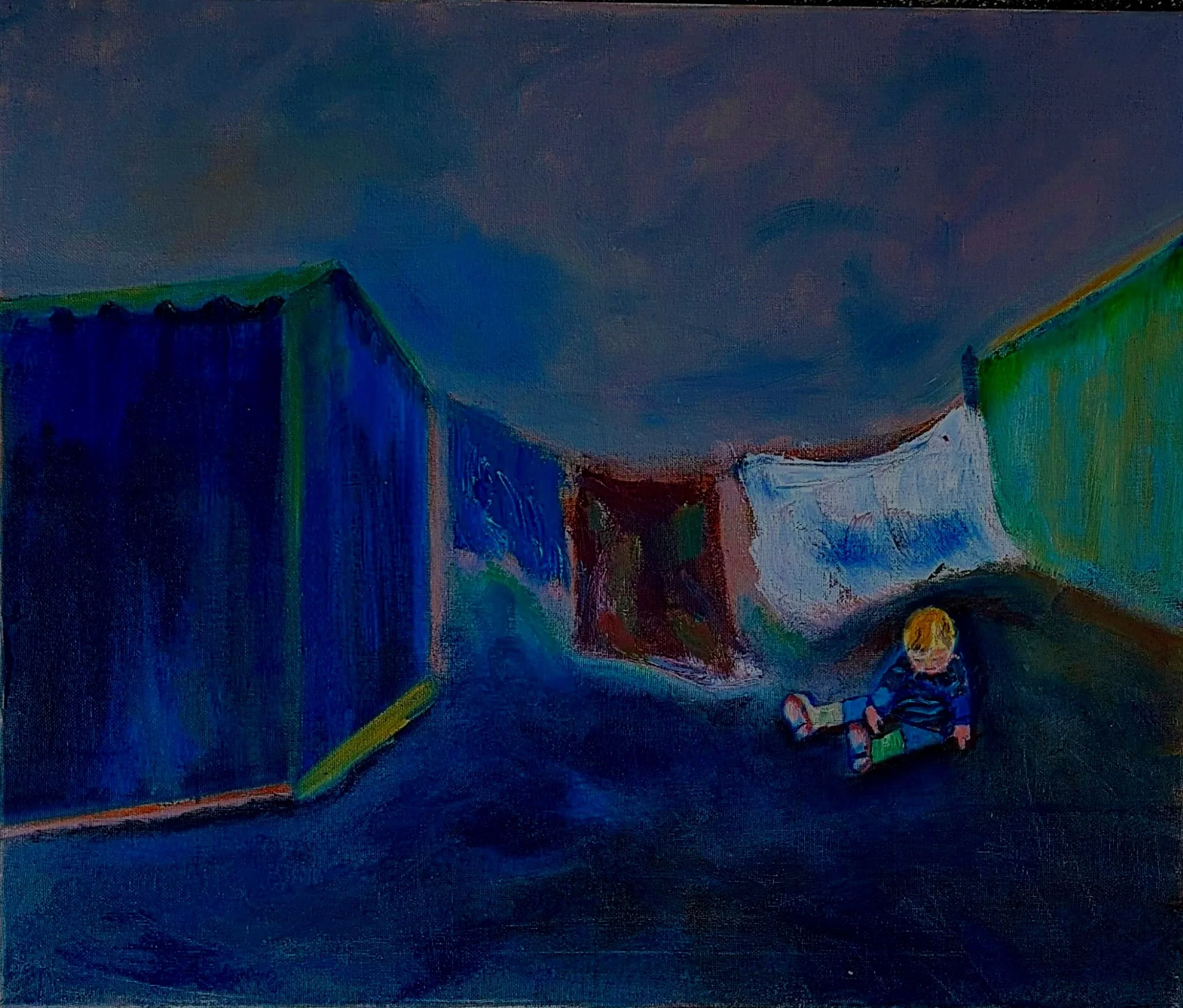 Eabha Mae under the washing line
Oil on canvas
76 cm W x 50 cm H
350.00