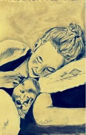 Clara and Allison 
Charcoal and pastel on paper
