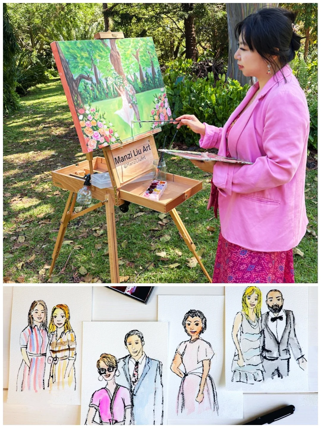 live wedding painting live portrait illustration in florida.