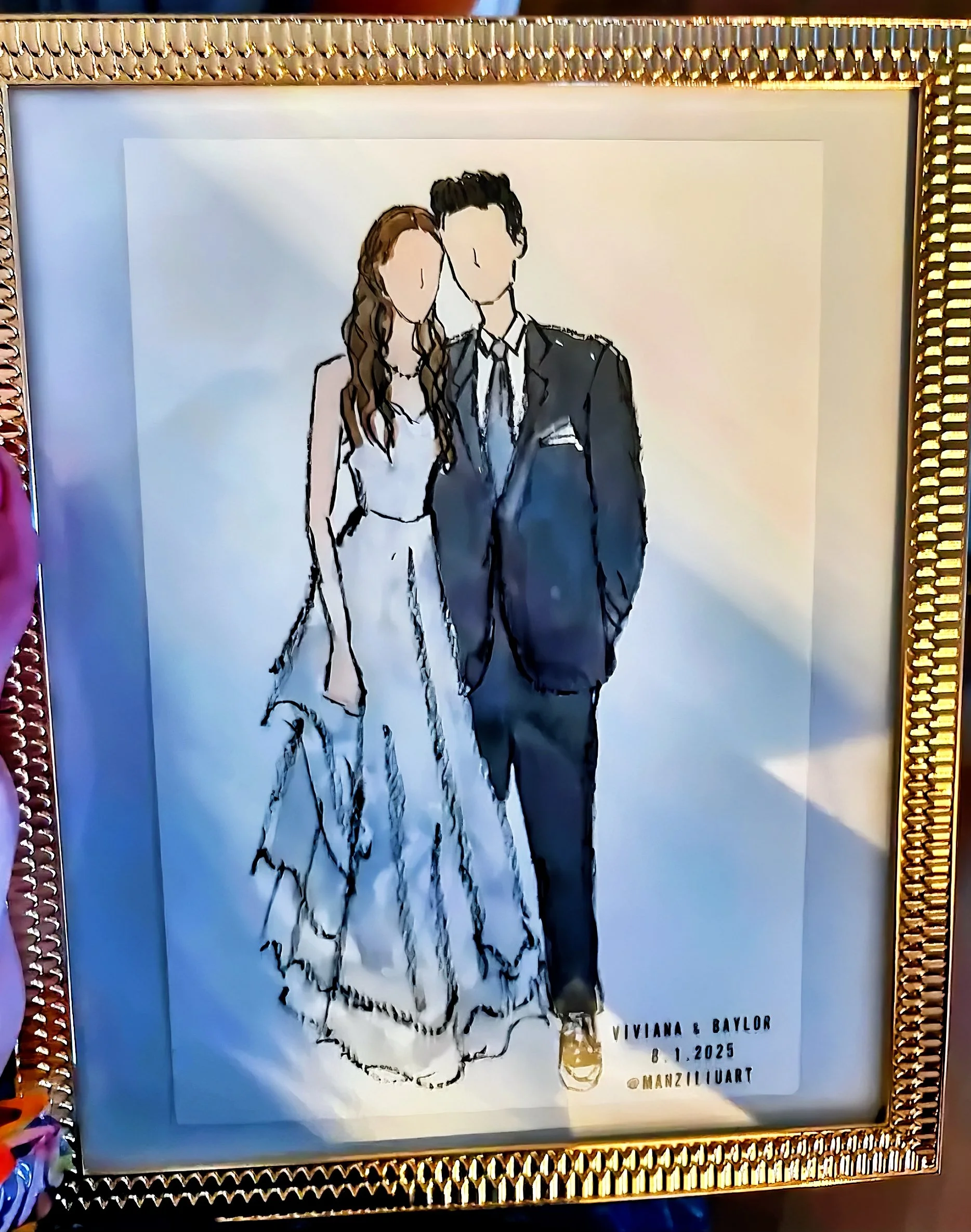 young couple wedding painting drawing art live illustration palm beach florida.JPG